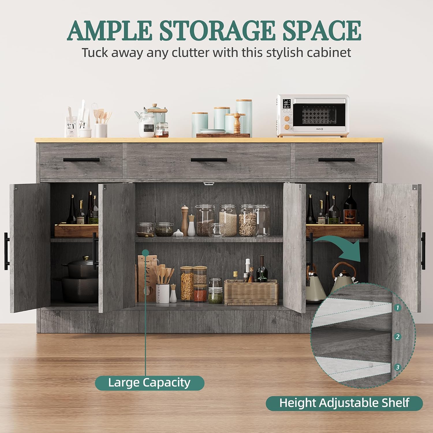 Shintenchi Buffet Cabinet dimensions and internal structure