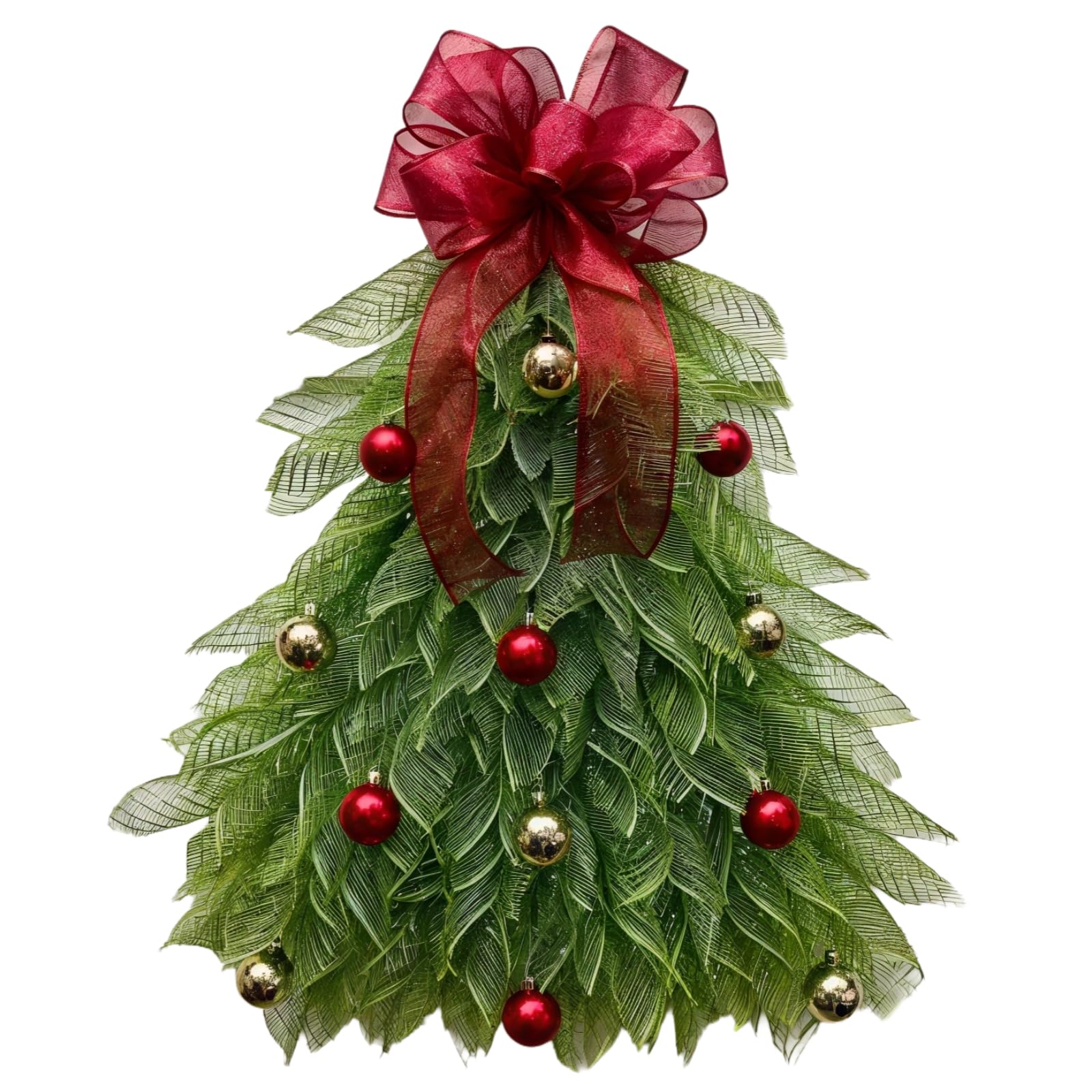 Corona de pino de Navidad con cinta roja, colgador de puerta artificial grande con bolas rojas y doradas, decoraciones de temporada para puerta delantera, ventana, chimenea, exhibición interior y