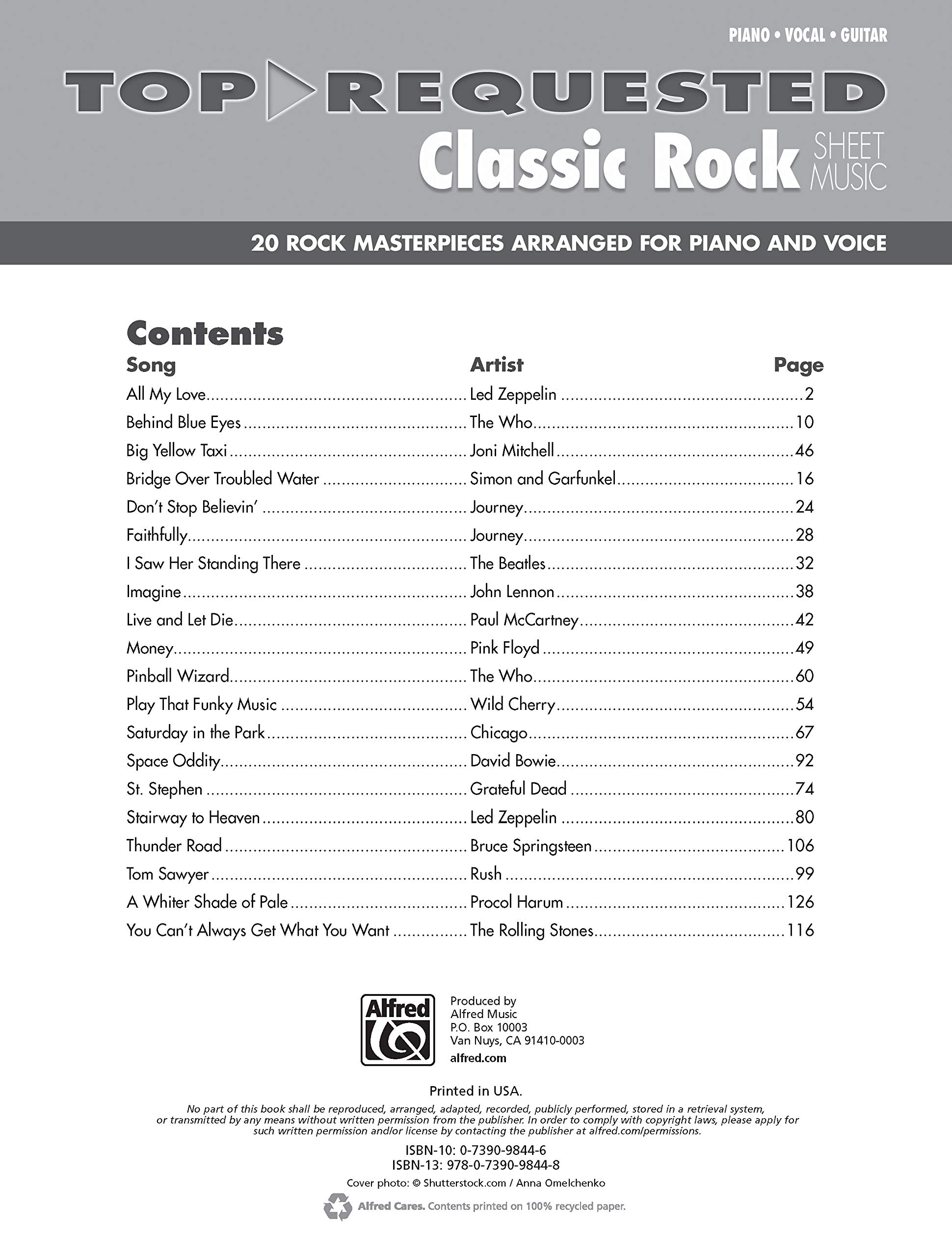 Top-Requested Classic Rock Sheet Music: 20 Rock Masterpieces Arranged for Piano and Voice: Piano/Vocal/Guitar