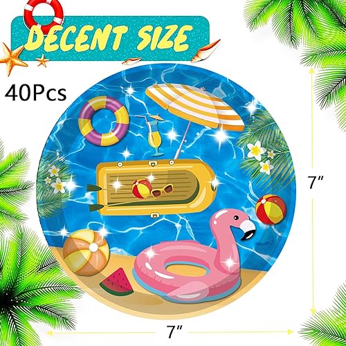 Miniatura 2 de 40 piezas de suministros para fiesta de playa, pelota de playa, piscina, platos de fiesta de verano de 7 pulgadas, platos de papel para piscina