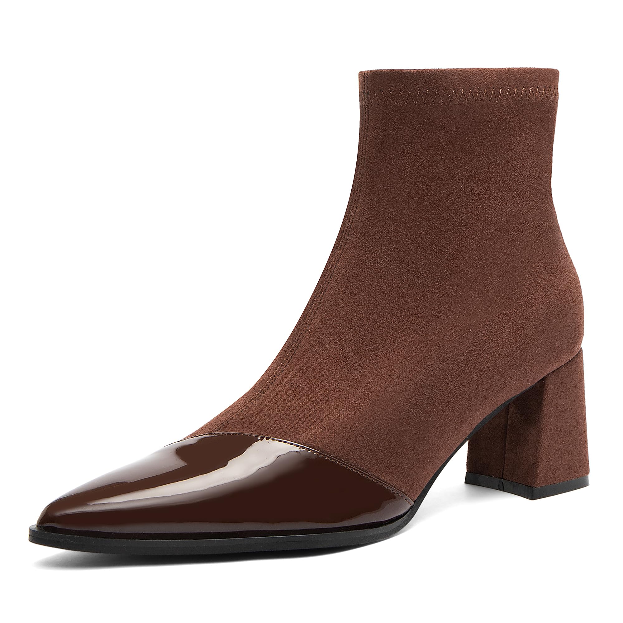 NEWBELLA Womens Chunky Block Heel Ankle Boots - Pointed Toe Comfortable Work Casual Booties with Non-Slip Sole