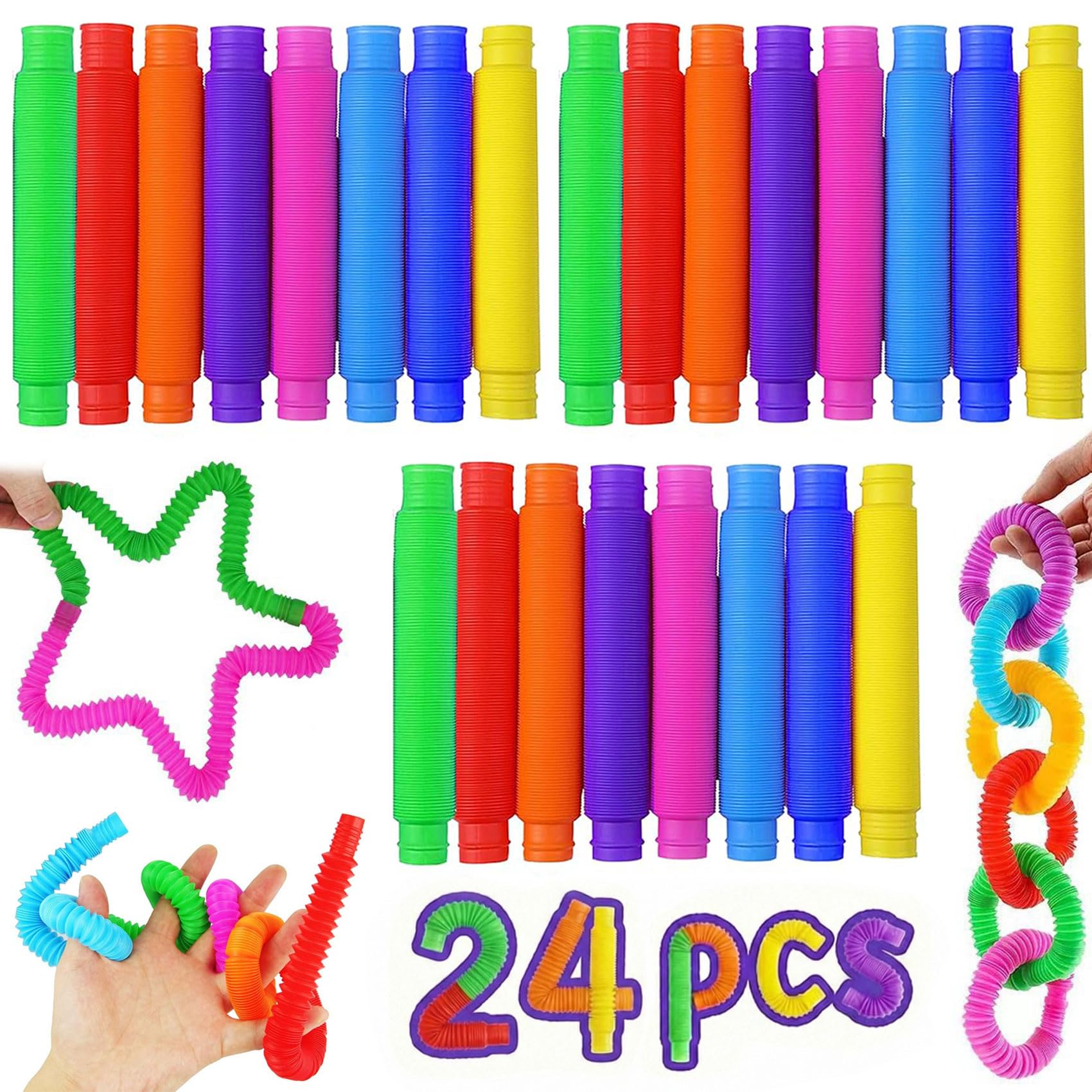 Mini Pop Tubes, kolorowe zabawki sensoryczne z wysuwaną rurką, 8 sztuk, odpowiednie dla dzieci, młodzieży i dorosłych, aby złagodzić stres i niepokój