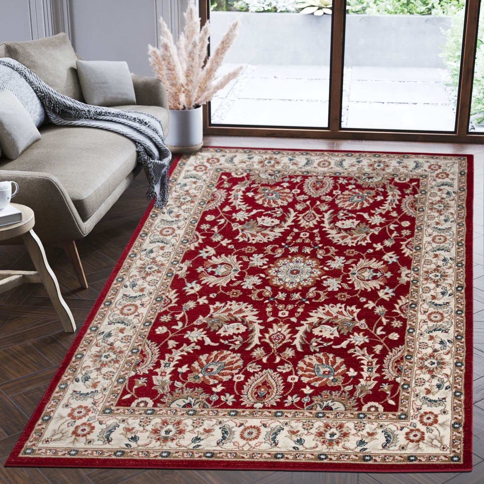 Mazovia Alfombra Oriental - Diseño Oriental de Salón Grande - Pelo Corto - Alfombras de Habitación de Matrimonio, Dormitorio y Comedor - Motivo Oriental - Rojo - 200x300 cm