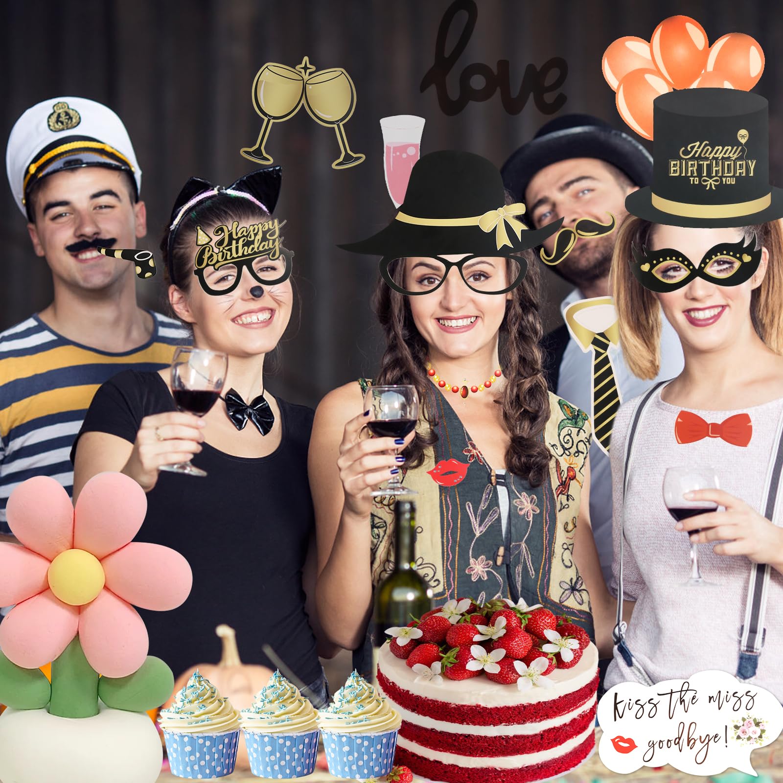 30 Valentinstag-Fotoautomaten-Requisiten – Aus Karton, Mit Stäbchen, Für Partys & Hochzeiten