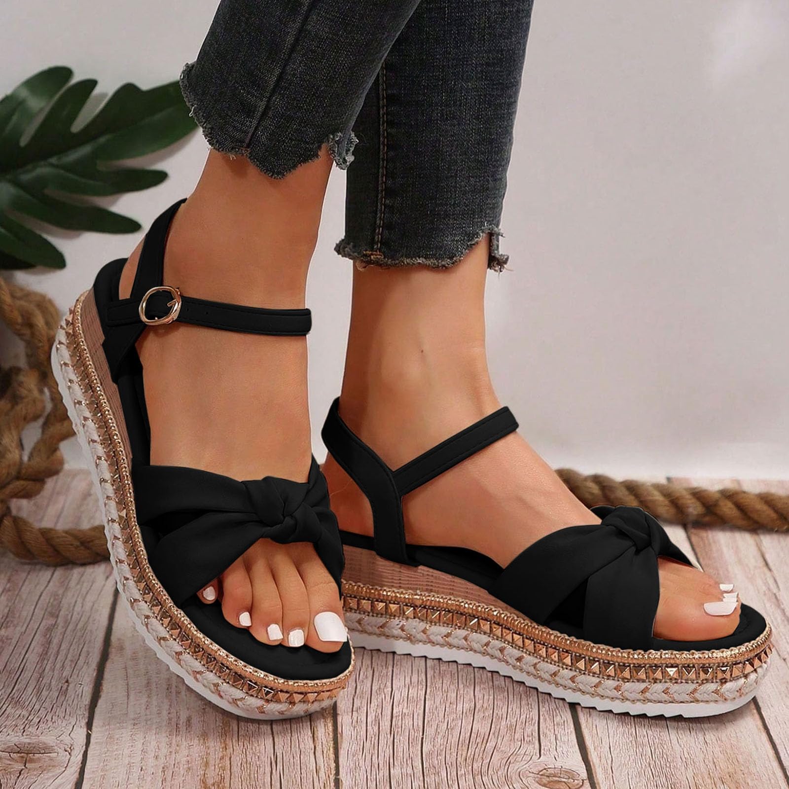 Genérico Sandalias Cós De Verano Para Mujer Sandaliasde Verano Para Mujer, Sandalias De Cuña Ajustables Con Soporte El Del Pie Cuña Estilo Casual Elegante Con Pedrería