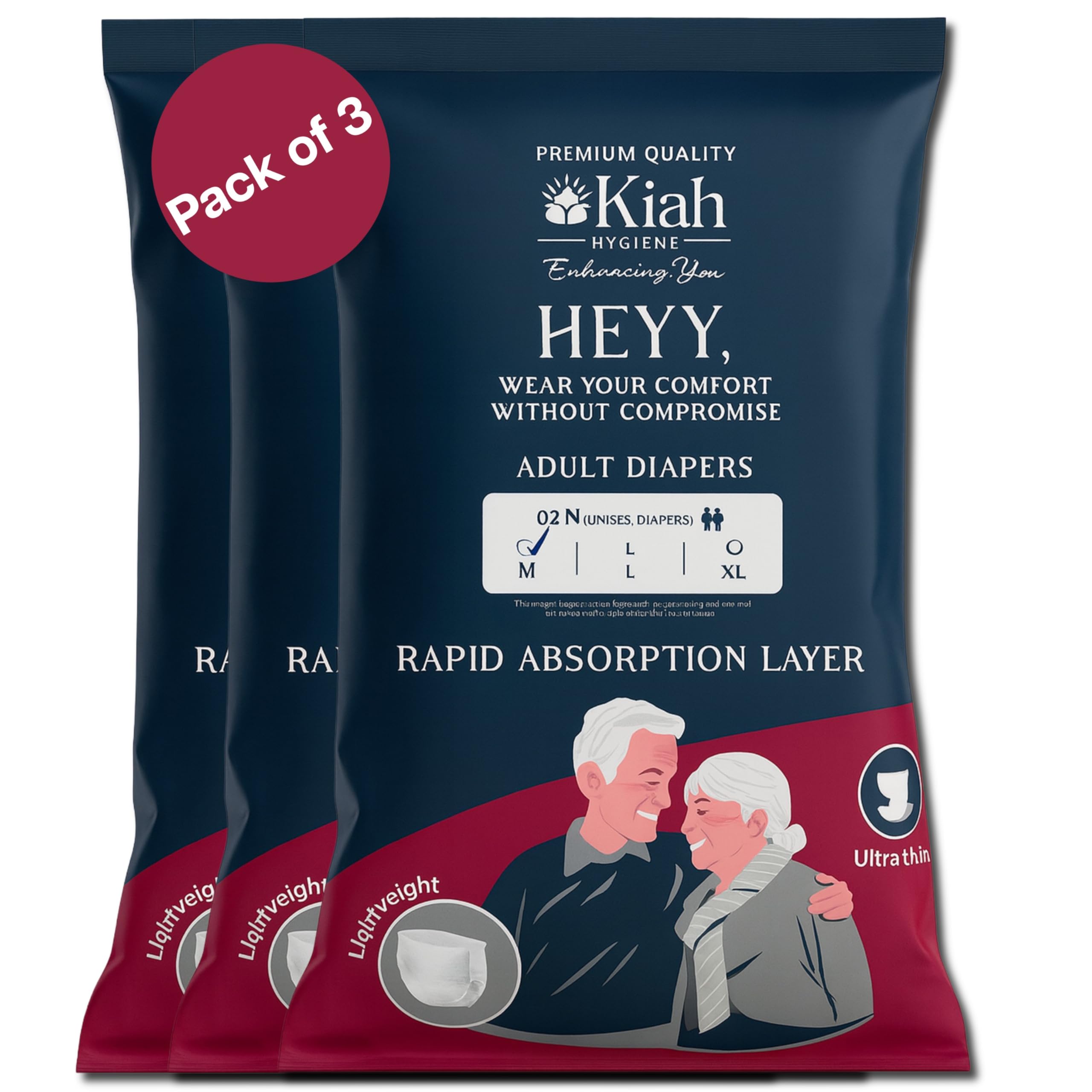 Adult Tape Style Diapers ( 2 Pcs) | M Size (24''-33" | 60-85 cm) | Men & Women Unisex Ultra Comfort , 6 Count | Upto 10 -12 Hrs of Maximum Absorption and Leak Protection| Breathable Material-Odour Control | Pack of 3-image-27