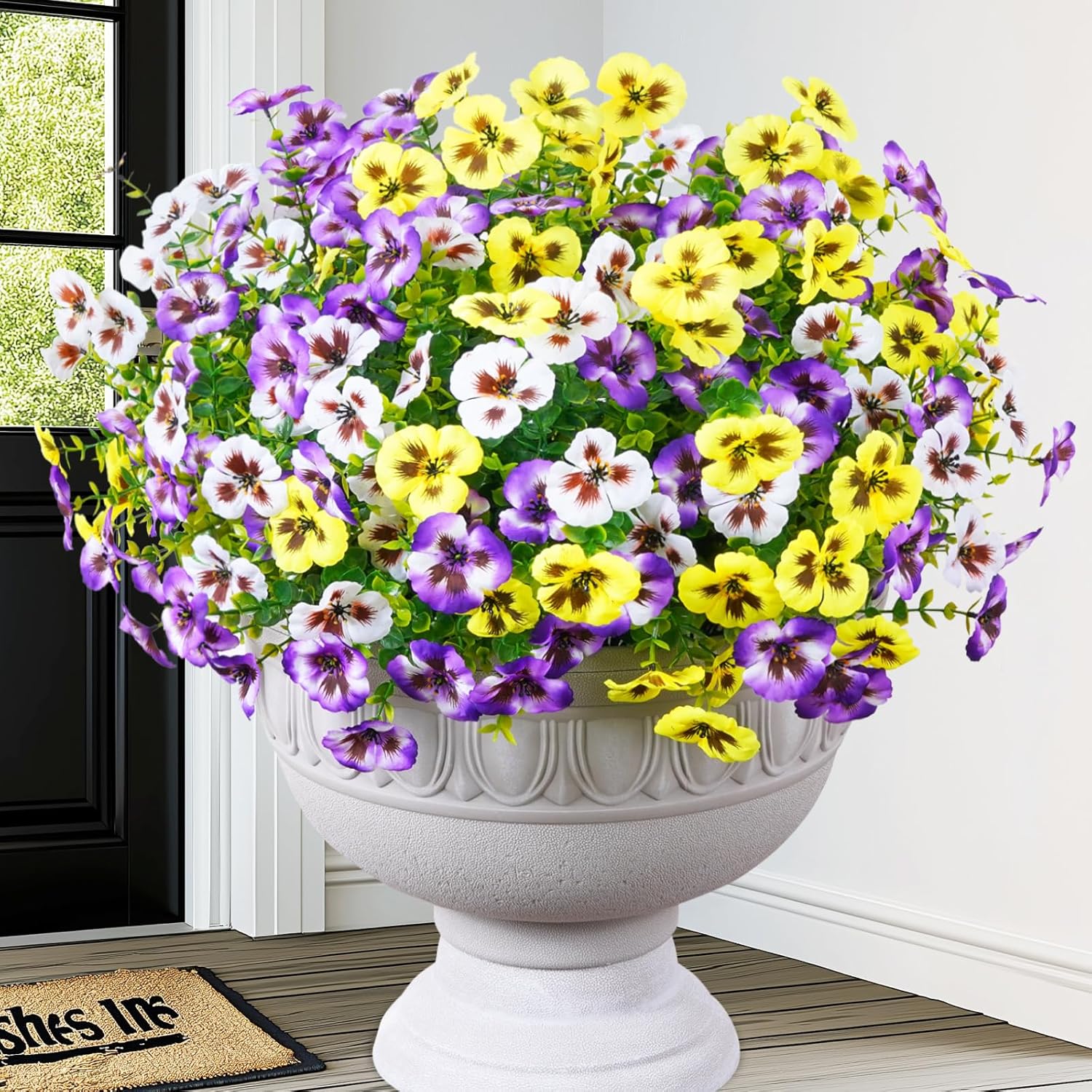 MARTINE MALL 36 Bundles Look Real Artificial Flowers for Outdoors, Realistic Fake Outdoor Flowers, UV Resistant Silk Pansy Flowers for Outside Faux Flower Plants for Outdoor Porch Garden, Mixed Colors