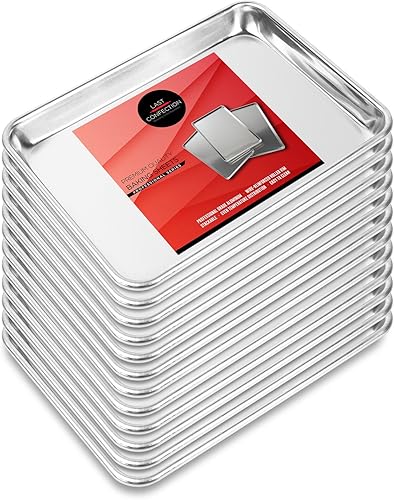 Miniatura 9 de Last Confection 12 bandejas para hornear galletas de 15 x 21 pulgadas, bandejas de aluminio con borde para gelatina, bandejas de tres cuartos