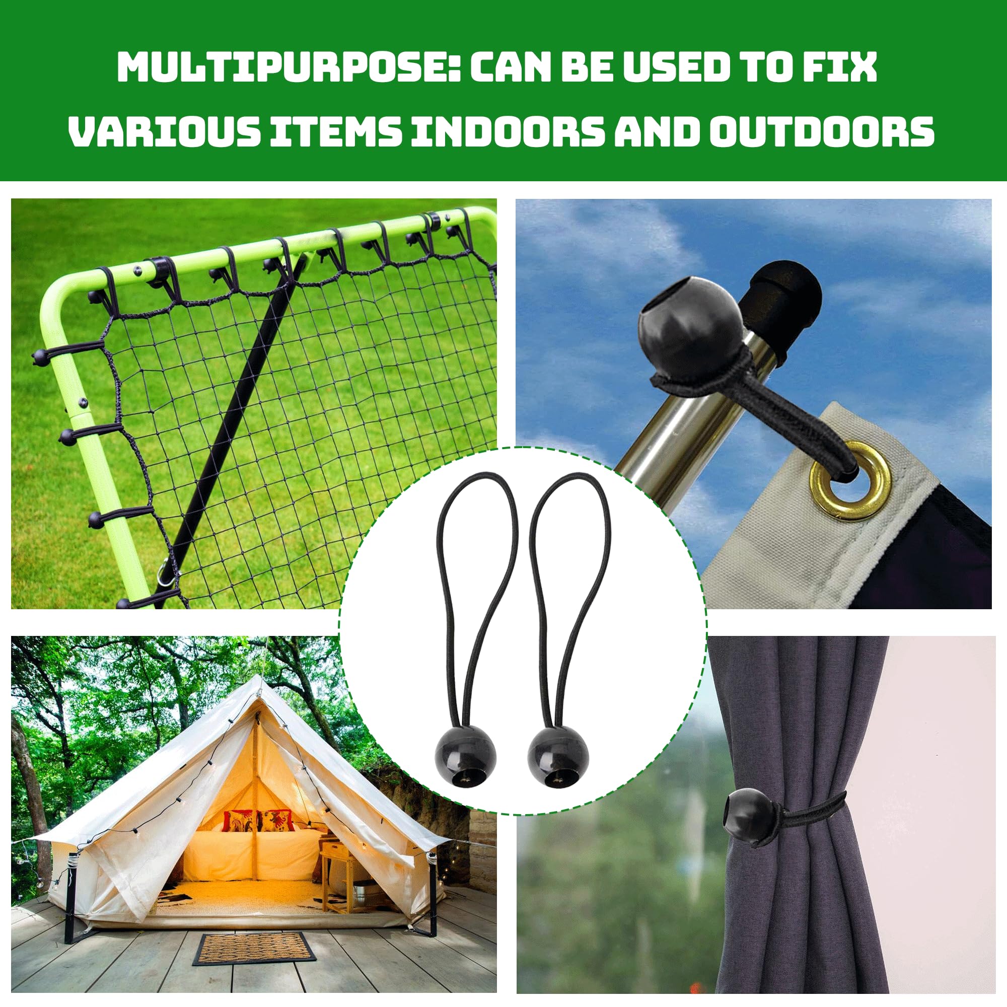 20PCS Tarpaulin Bungees Balls Portable Bungees Cord with Ball Bungee Toggle Ties Gazebo Tie Strap Tent Toggles Flag Bungees Tent Elastic for Marquees Tents Banners Tent Poles Camping Canopy - Image 4