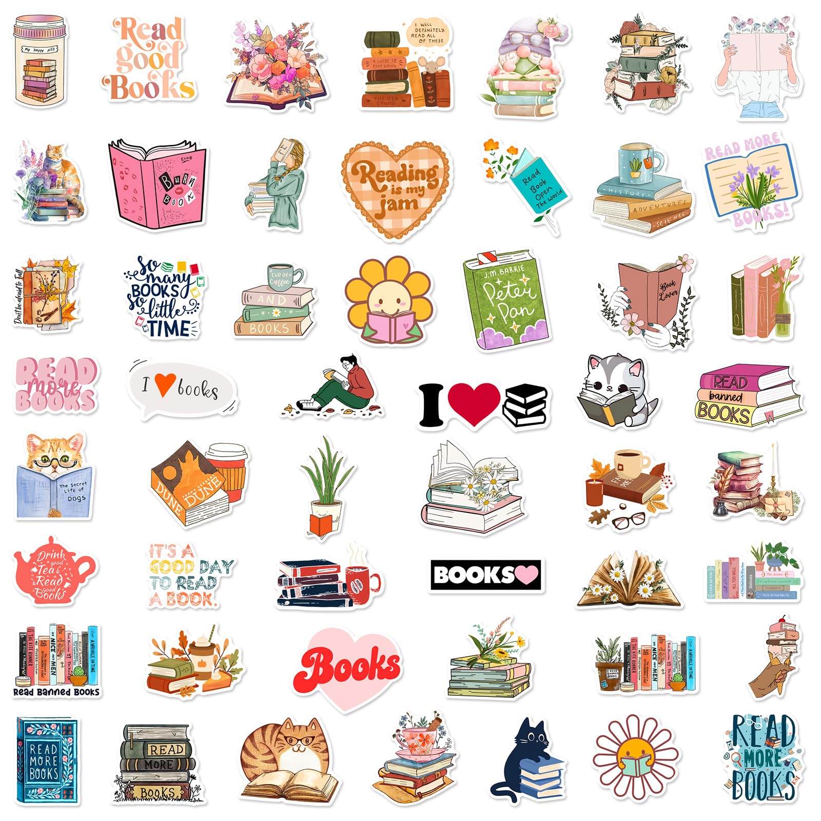 100Pcs Reading Stickers Laptop Car Scrapbook Phone Skateboard Suitcase Luggage Bike Reading Stickers Vinyl Waterproof Aesthetic Personalised Stickers for Teens Boys Girls Adults - Image 3