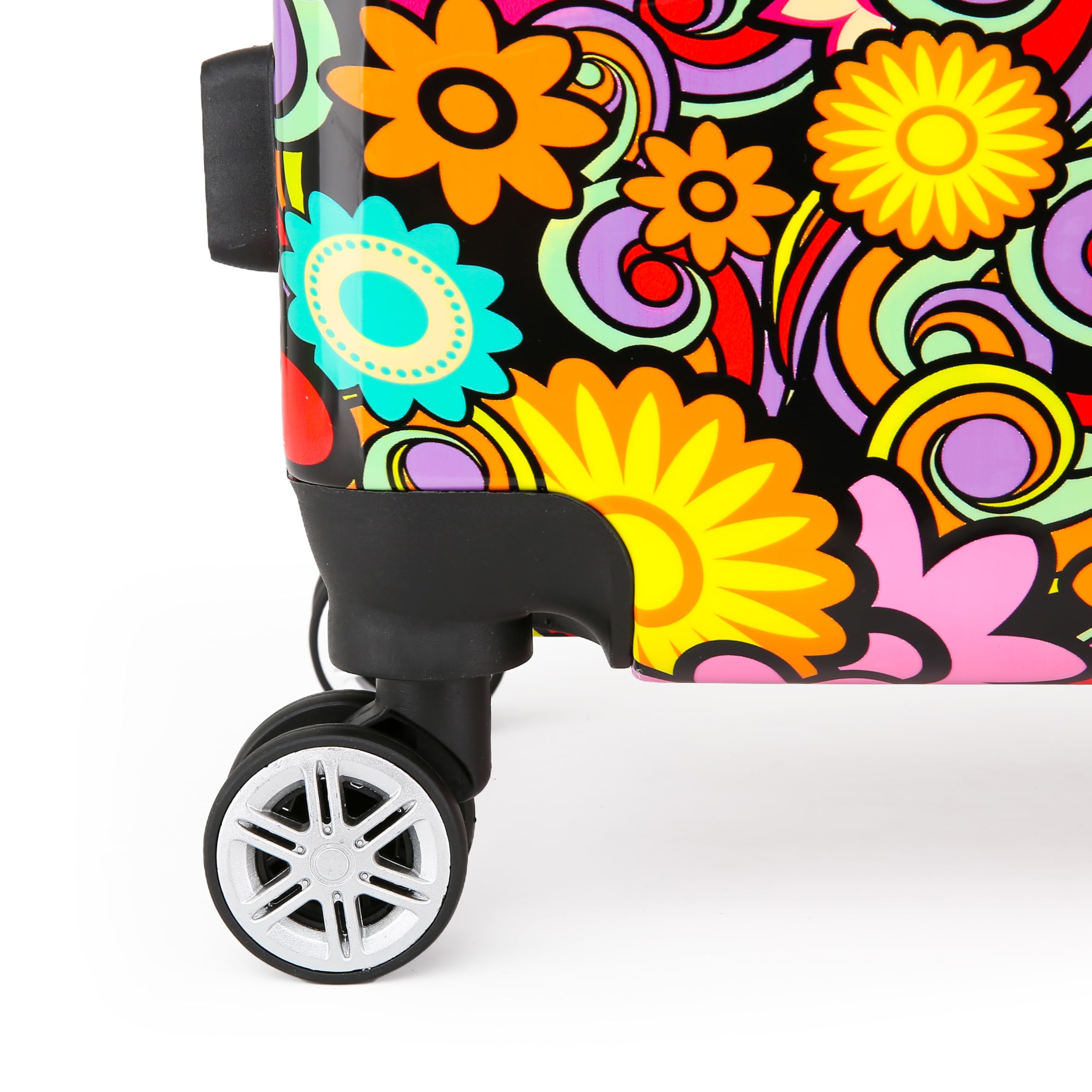Infinity Leather Mittelgroßer Koffer „Flowers“, 61 cm, superleichtes Gepäck, 4 Räder, Spinner, 3-stelliges Zahlenschloss, Hartschalengepäck für 15 bis 20 kg