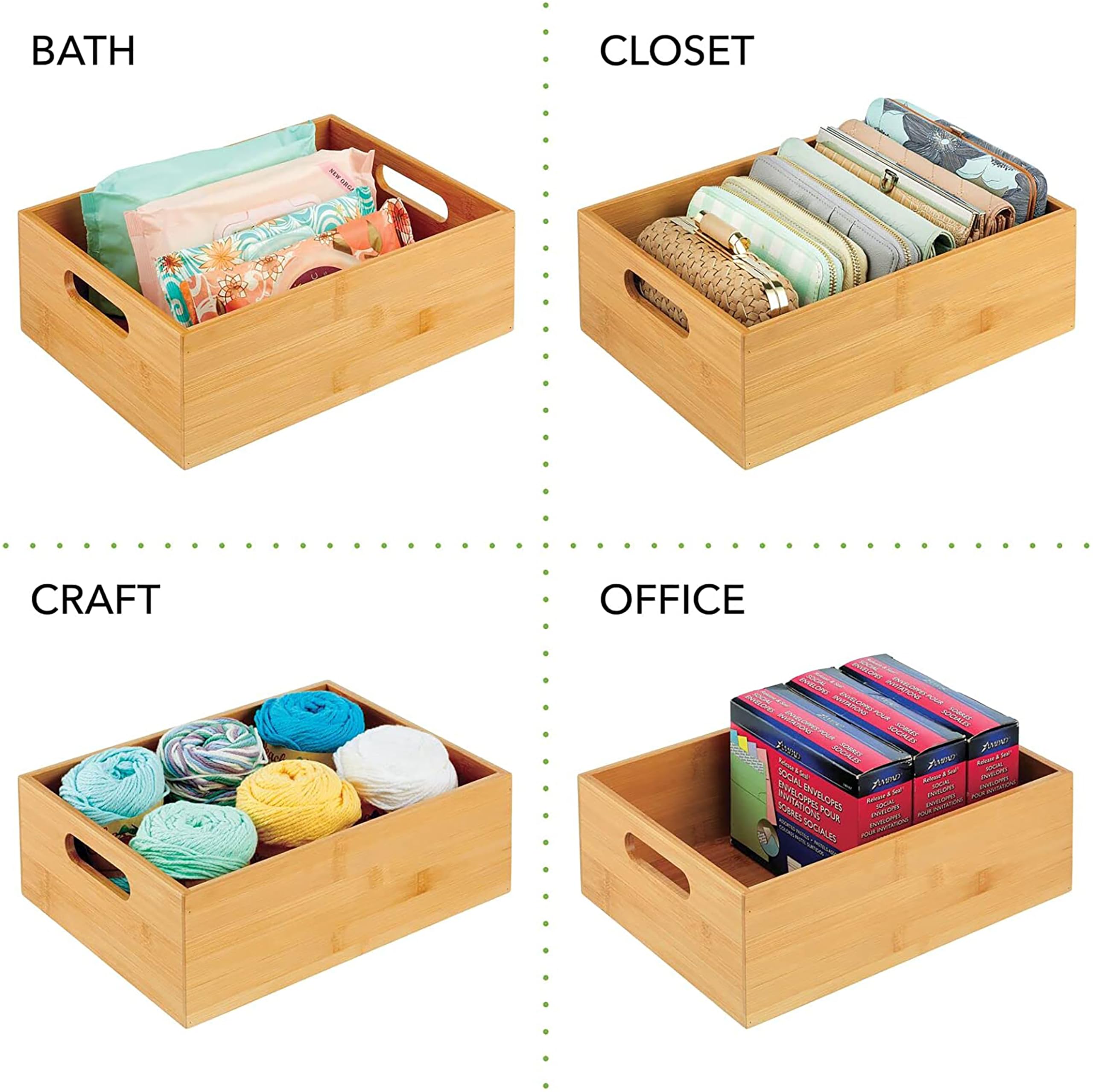 Promosyonca Bambu Organizer Kutusu 2'li Set, Doğal Bambu Saklama Kutuları, Tutma Kulplu, Çok Amaçlı Düzenleyici, 31x21.5x10.5 cm ve 28x16.5x10.5 cm