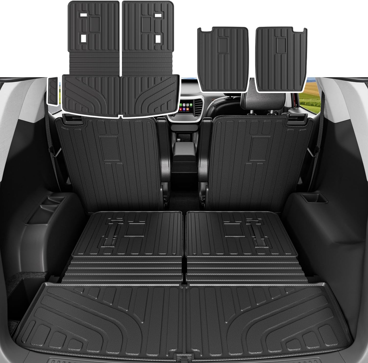 xipoqix 6 Seats Cargo Mat Compatible with 2017-2023 GMC Acadia TPE Cargo Liner Trunk Mat Trunk Liner Backrest Replacement for 2017-2023 GMC Acadia Accessories