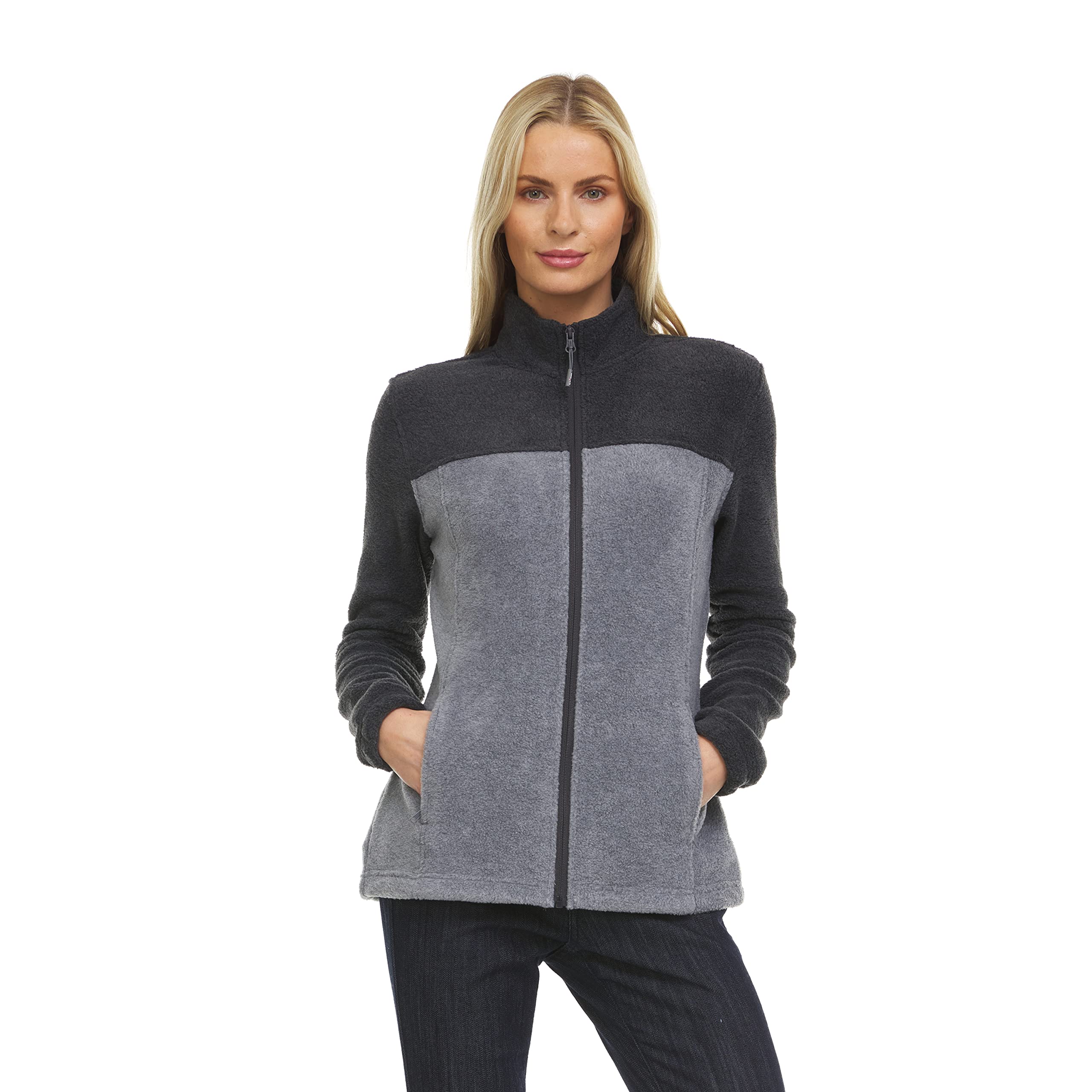 Swiss Alps Womens Lightweight Full-Zip Polar Soft Fleece Jacket Long-Sleeve Outdoor Coat with Pockets for Fall Winter