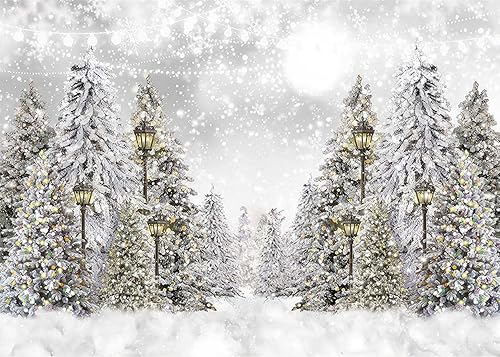 Alltten Fondo de invierno de 7 x 5 pies, paisaje de bosque de invierno, decoración de Navidad, telón de fondo de pino blanco nevado, telón de fondo