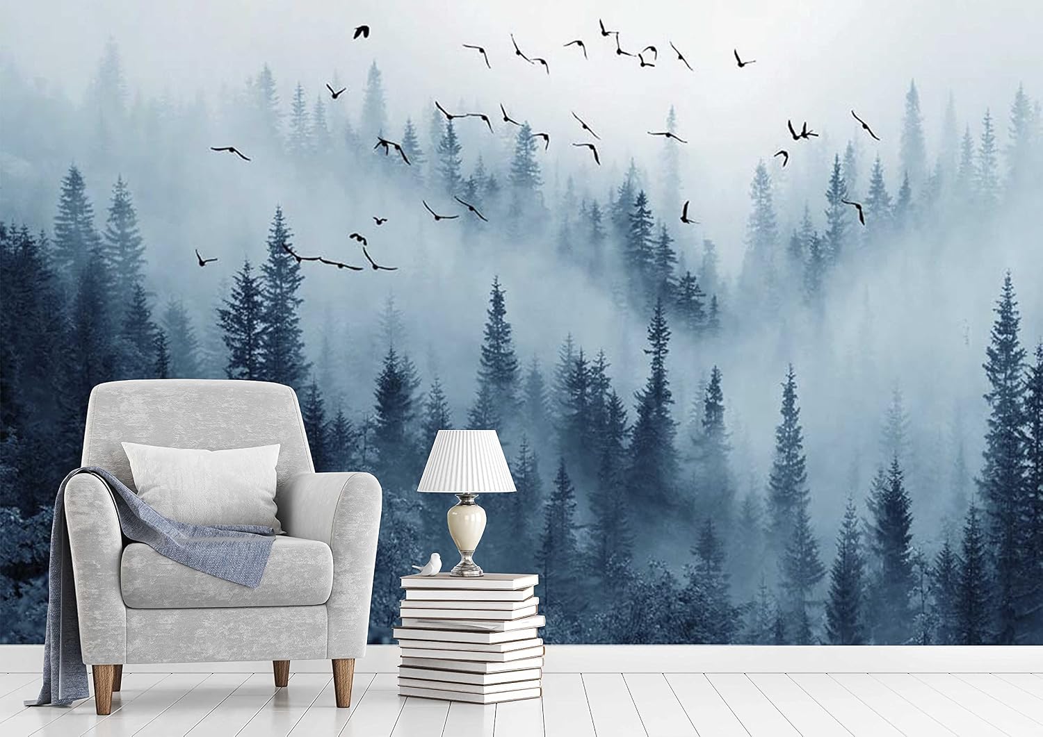 WS Wallpaper Forest Wall Mural Removable for Living Room Forest Murals for Walls Bedroom Kitchen Wallpaper (Peel and Stick 148 x 118.1 in)