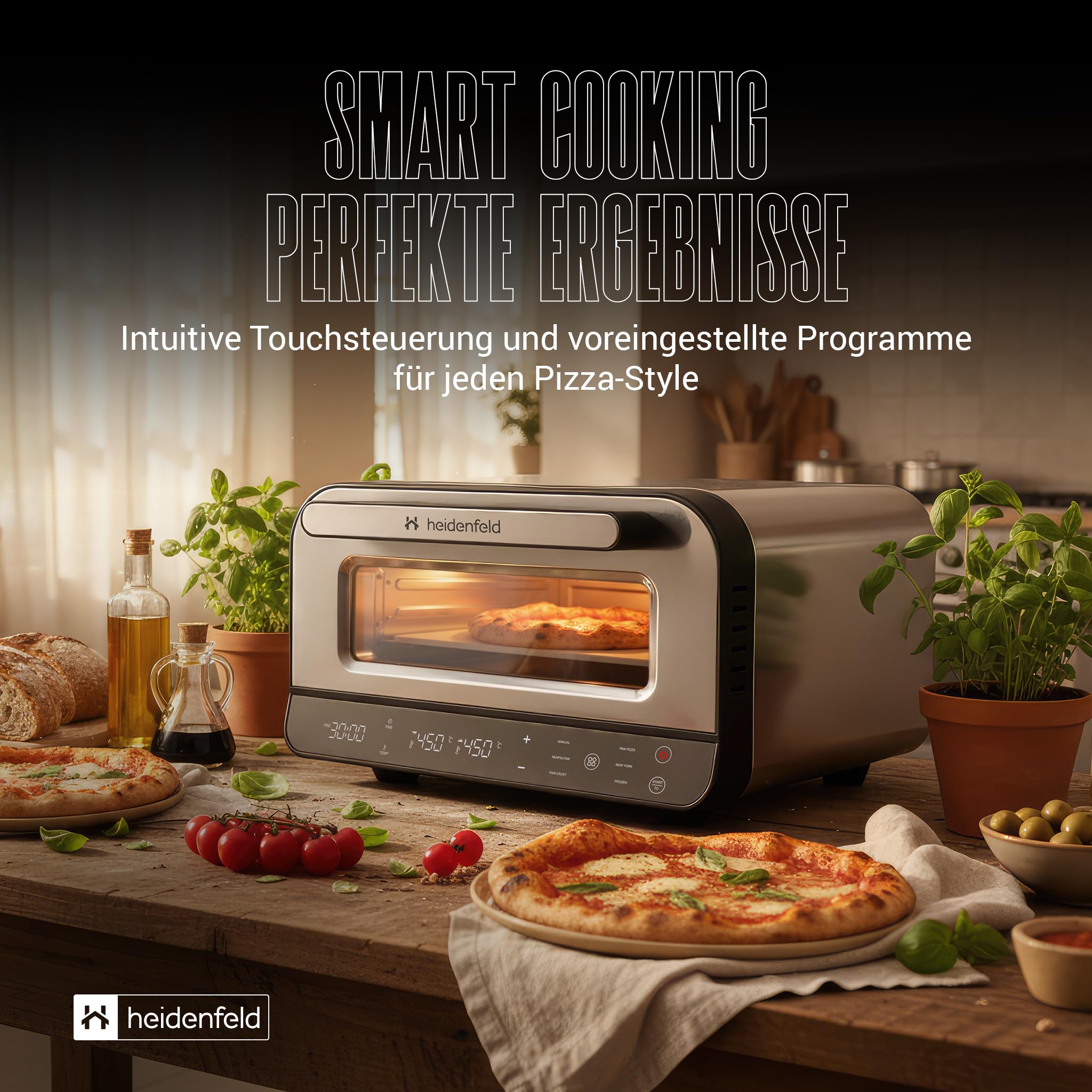 Heidenfeld Pizzaofen | 1850 Watt bis 450°C - Backofen inkl. Pizzastein & Pizzaschieber - Pizzaofen elektrisch - Pizza Ofen - Elektrischer Pizzabackofen - Pizza Maker - Pizzamaker - Steinofen
