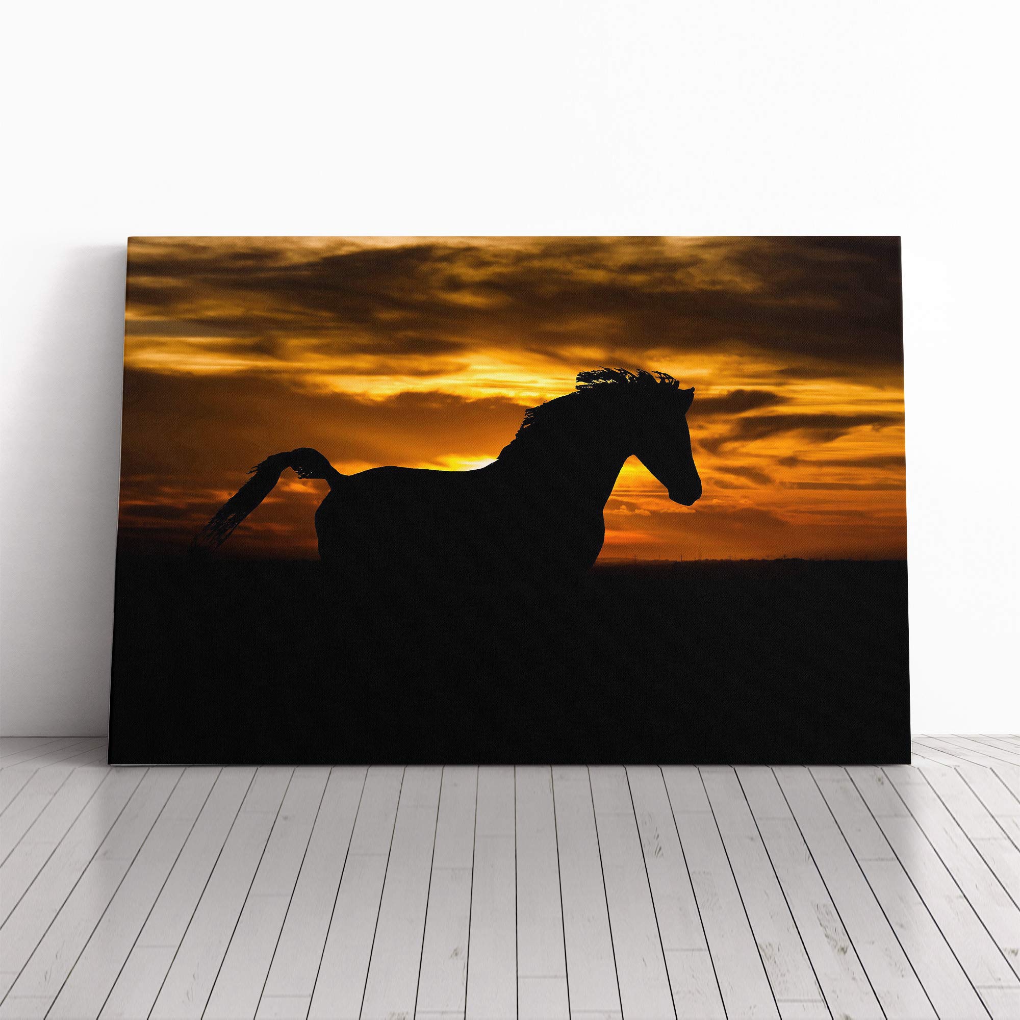 Horse Sunset Canvas Print | Gallery Wrapped 30mm Frame Wall Art | 24x16 inches | Ready to Hang | Modern Animals Picture | Living Room Bedroom Lounge Office