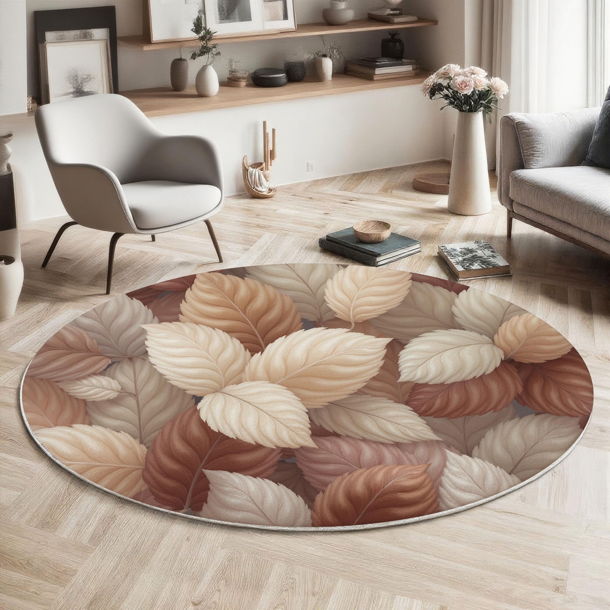 Tapis rond brun feuillage d'automne pour créer un salon chaleureux et une chambre cosy