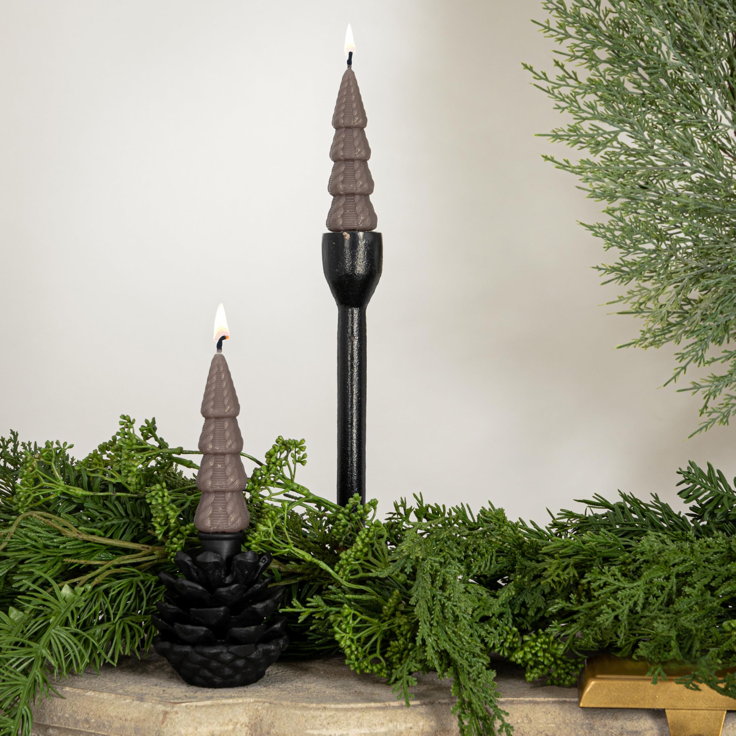 Creative Co-Op Unscented Tree Shaped Taper Candles in Box, Pewter Color, Set of 2