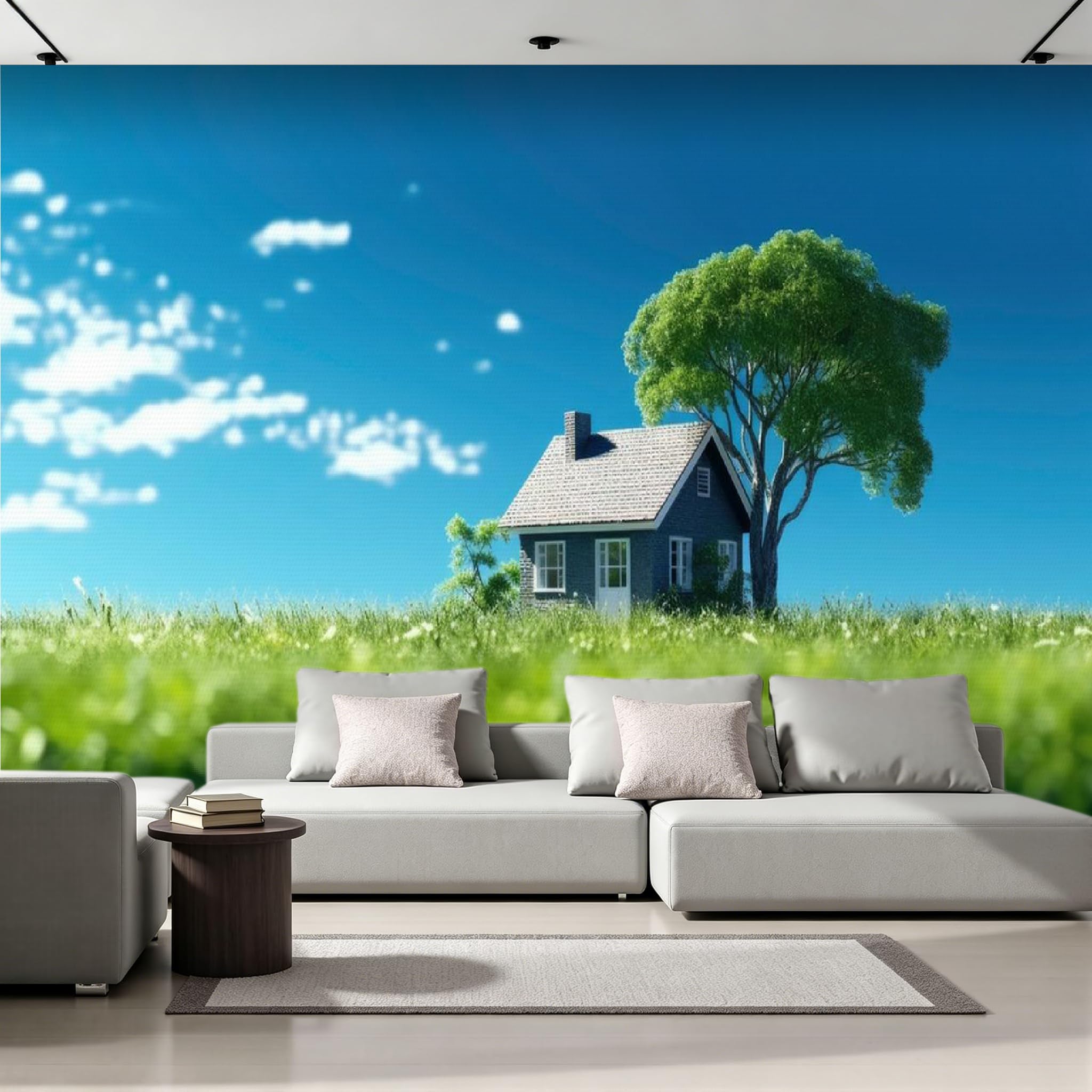 Carta Da Parati Prato 250x175 cm Fotomurali Non Tessuto Effetto 3D Campagna Paesaggio Decorazione Poster Arte Murale per Soggiorno Camera Letto Sala Ufficio F-282