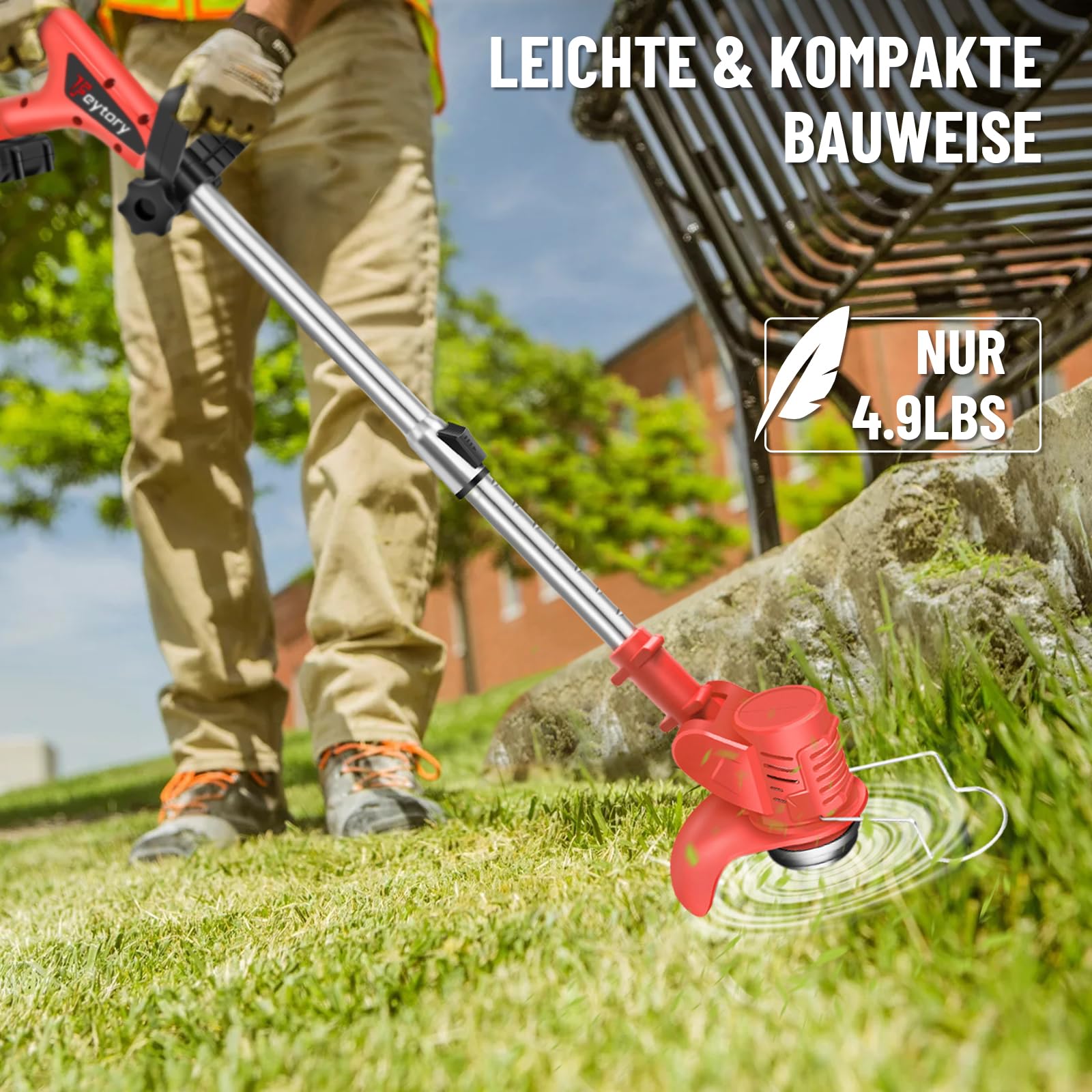 21V akumulatorowa kosa do chwastów, akumulatorowa podkaszarka z teleskopowym rurem 84-120cm, 2 x 1,5Ah akumulatory i ładowarka, 10 metalowych ostrzeń, 2 tarcze kołujące, akumulatorowa kosa Easycut do