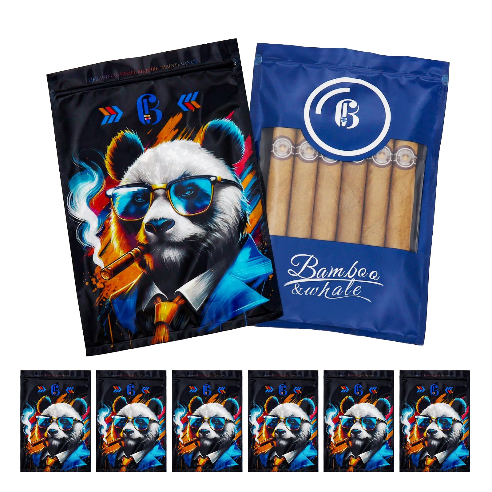 Bamboo & Whale Cigar Humidifier Bags, 8" x 5.5" Reusable Cigar Hydration Bag, Portable Seal-Tight Zip Lock Cigar Humidity Control Pouch, Set of 6 (Sapphire Blue）
