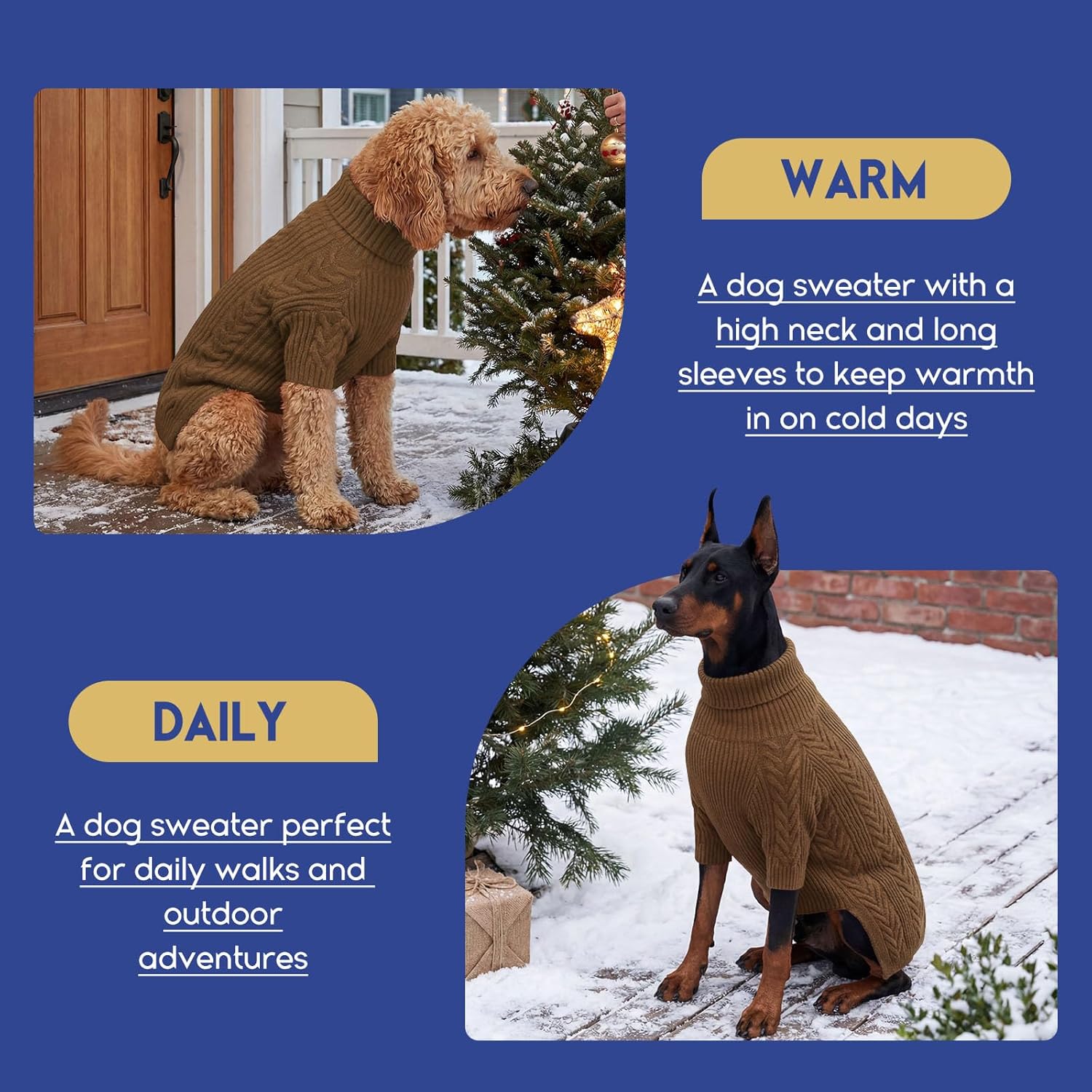 ASENKU Extra-Large Dog Sweater, Dog Sweaters for Extra Large Dogs, Pet Sweatshirt Apparel Turtleneck Pullover Winter for Doberman, Great Dane (Coffee, 4XL)