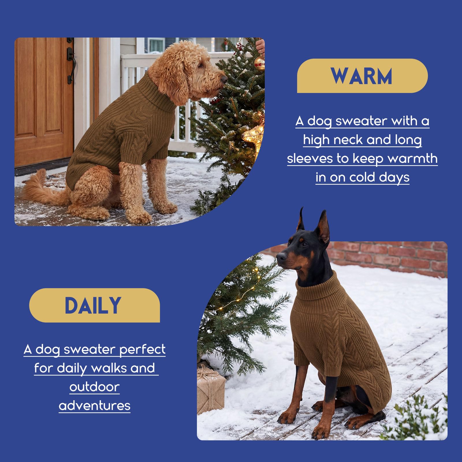 ASENKU Pull pour Chien Extra Large - Chandails pour Chiens de très Grande Taille - Sweat-Shirt à col roulé pour Animaux de Compagnie - Pull d'hiver pour Doberman et Dogue Allemand (café, 4XL)