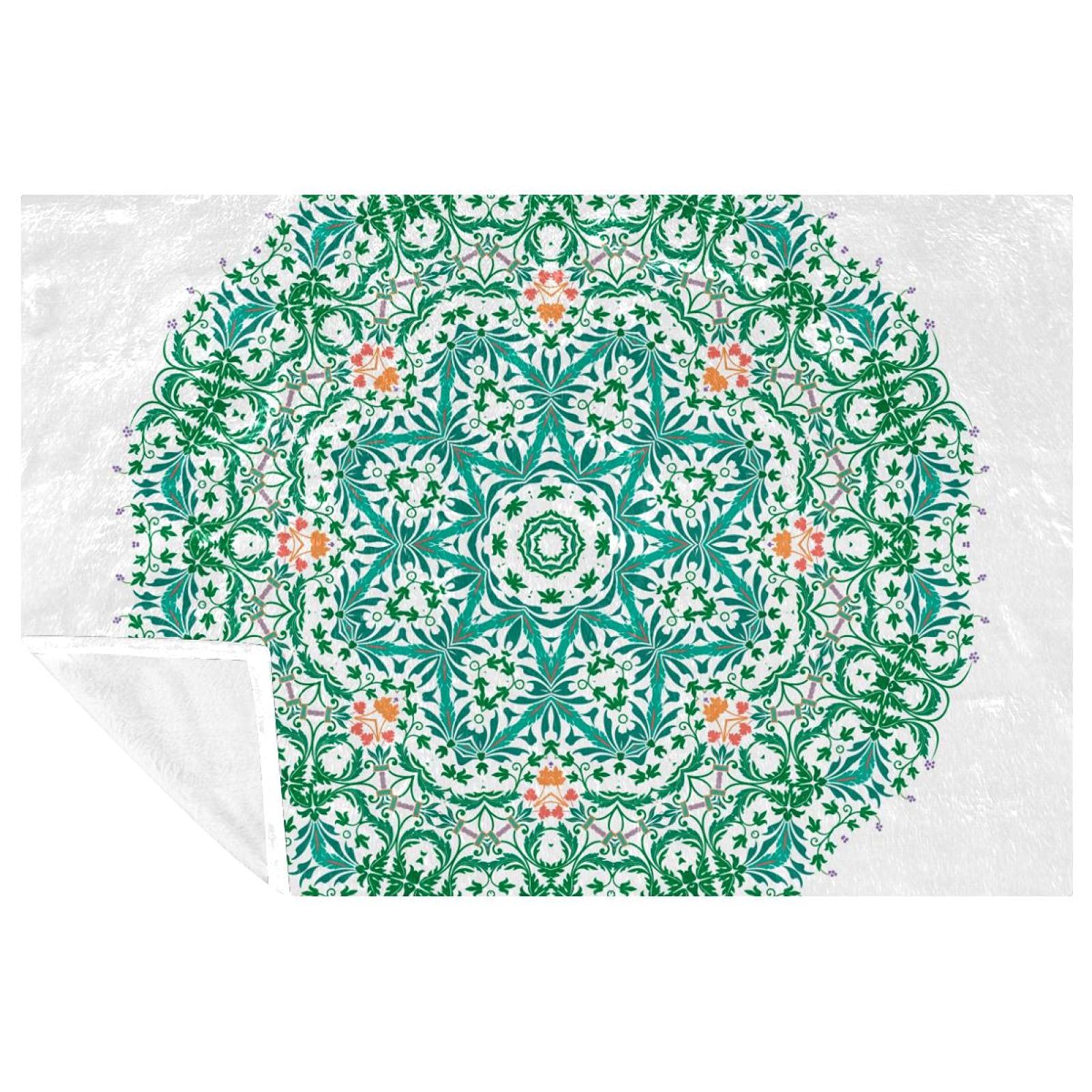 Couverture mandala vert de lit et canapé pour vos soirées cocooning ou pique-nique