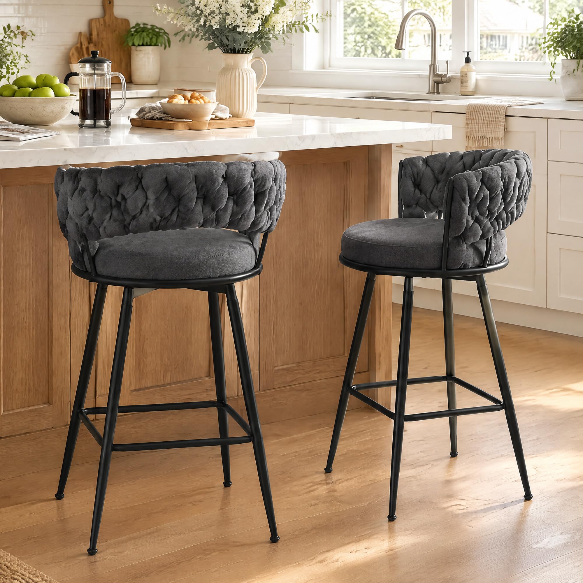 Photo 1 of YOUNUOKE Upholstered Bar Stools, Set of 2, Grey