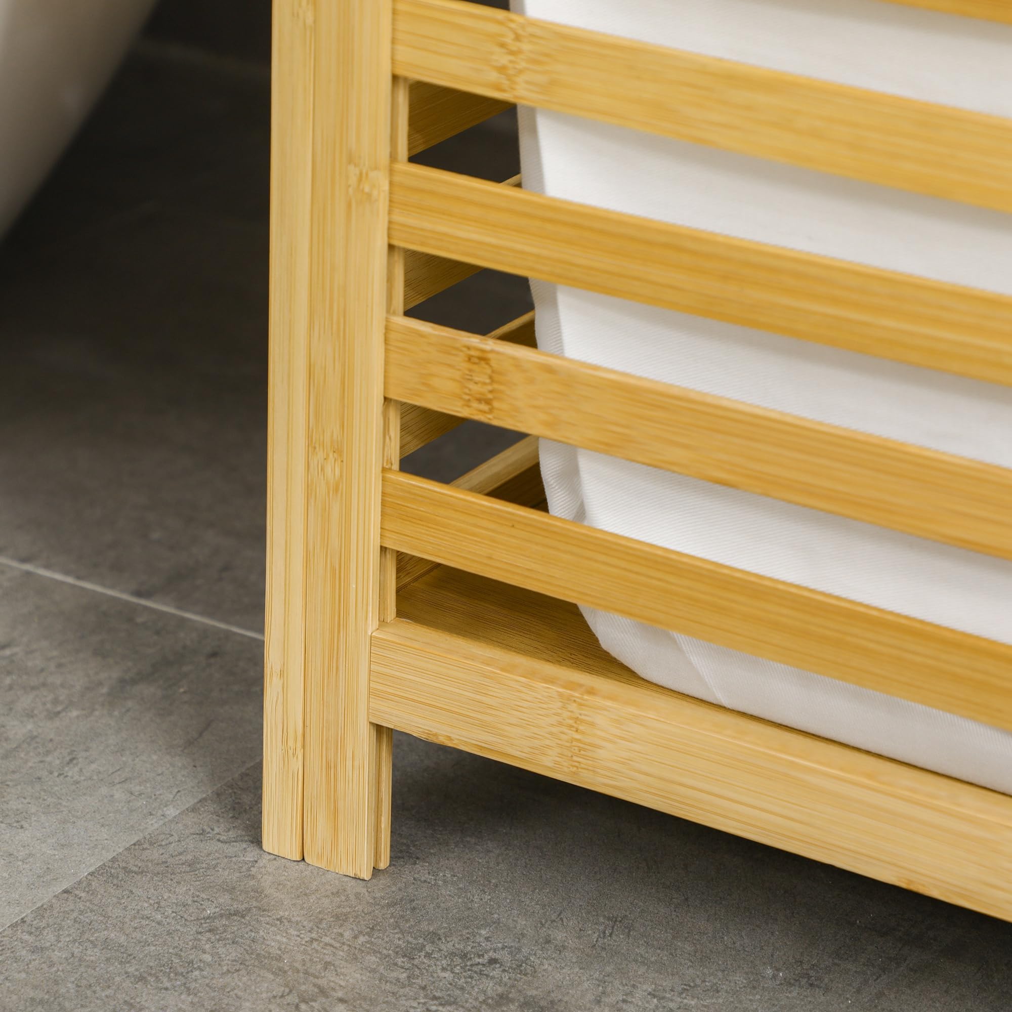 HOMCOM Cesto para Ropa Sucia de Bambú Capacidad de 55L Cesta para la Colada con Tapa 2 Asas y Bolsa Extraíble Forma Rectangular 50x36x60 cm Natural