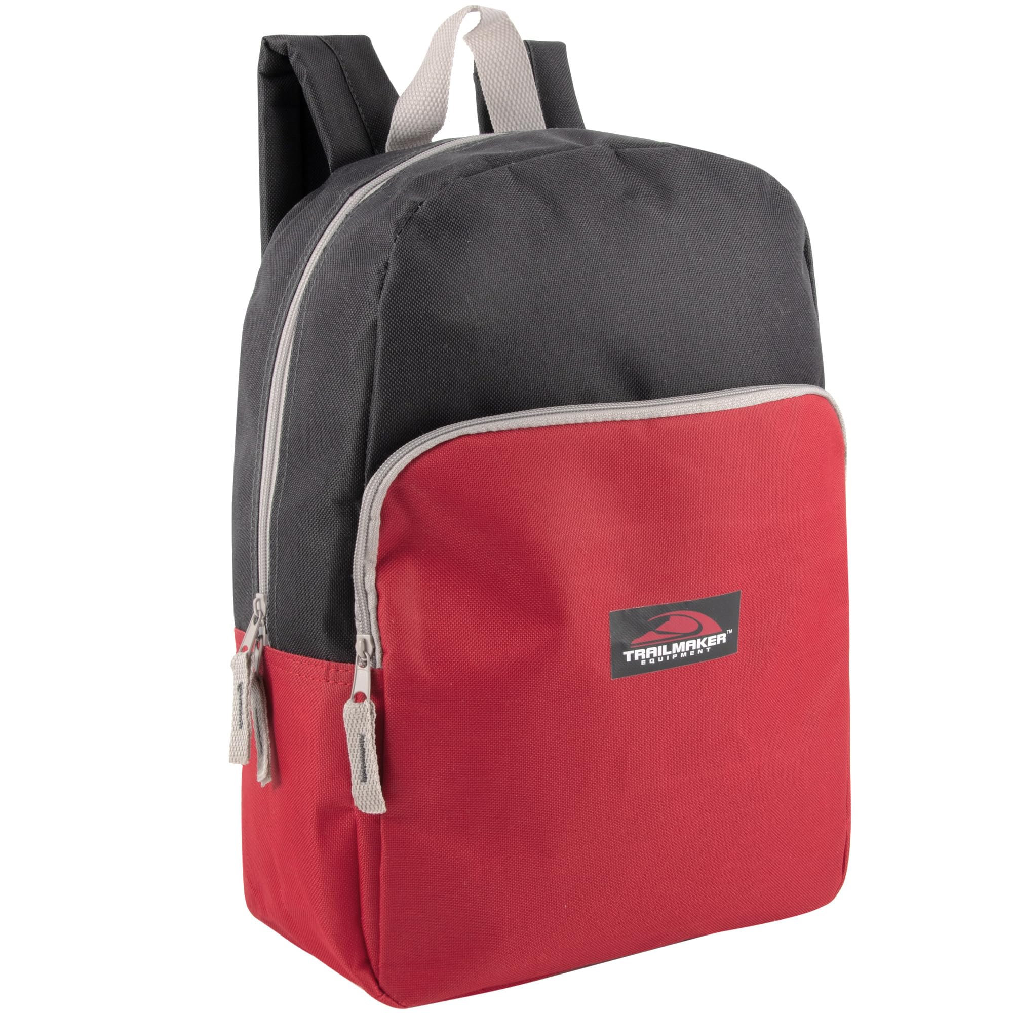 Color Block Backpacks for School Boys and Girls, 15 Inch Two Tone Colorful Small Travel Backpack for Kids (Red)