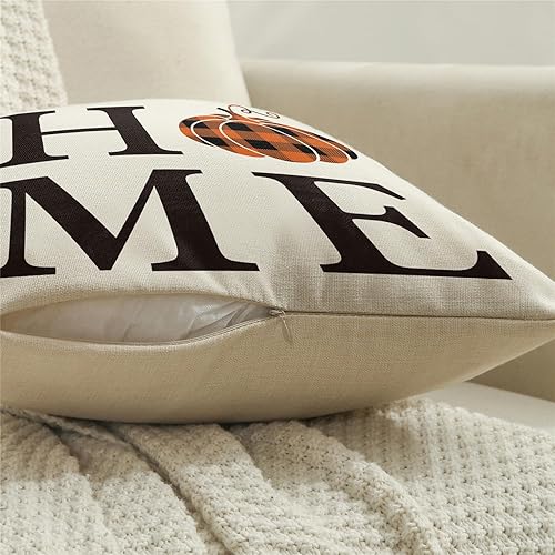 Miniatura 6 de NIGHTWISH Juego de 4 fundas de almohada decorativas de otoño de 18 x 18 pulgadas, decoraciones de Acción de Gracias, a cuadros de búfalo naranja,