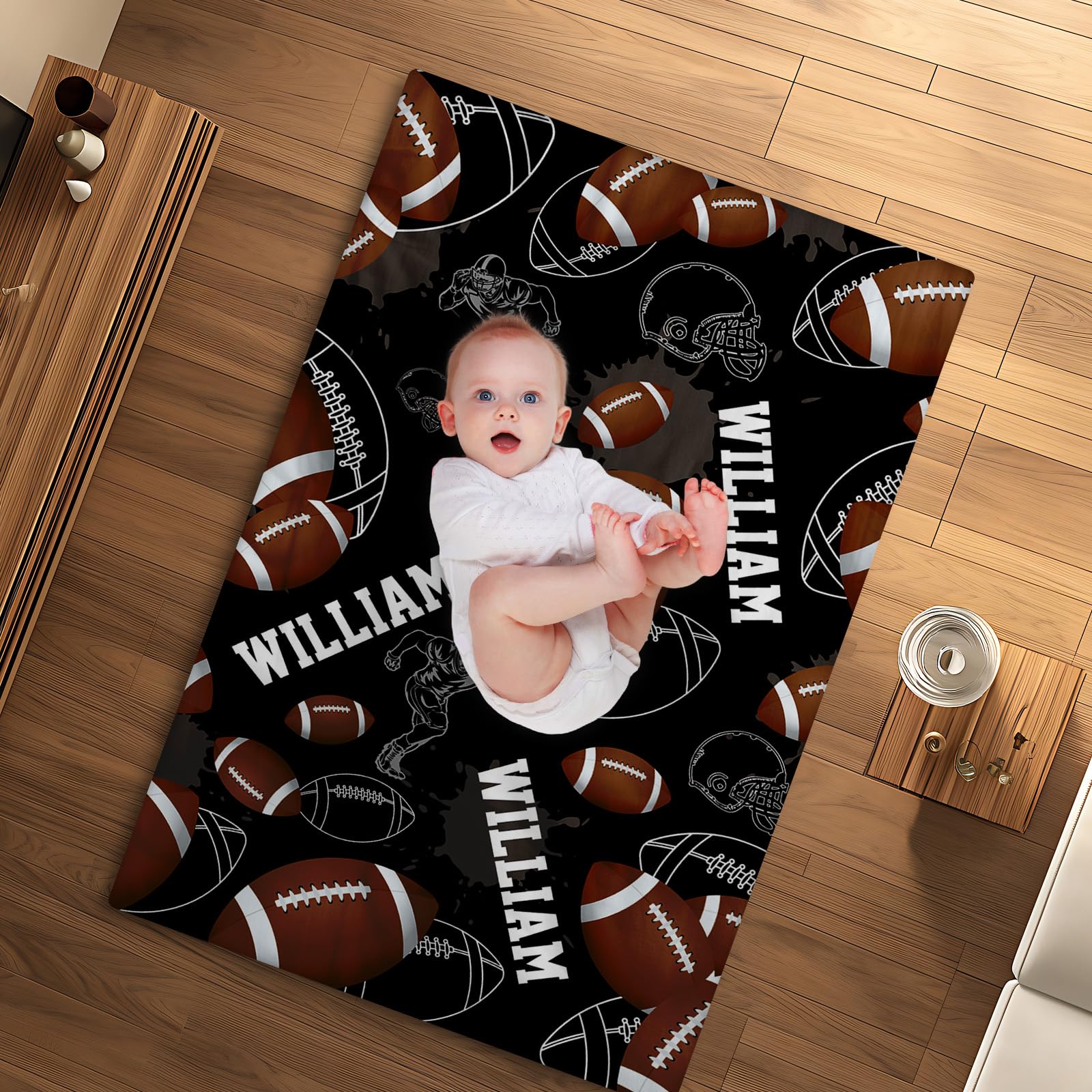 Custom Name Football Blanket, Personalized Soft Plush Flannel/Sherpa Fleece Throw Blankets, Ball Sports Blanket for Baby Kid Teen Adult Boys Girls Gift Color03