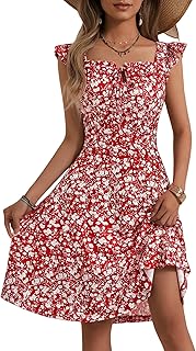 Summer Sun Dresses for Women 2025 Adjustable Square Neck Sleeveless Midi Floral Graduation Beach Casaul Sundresses - Buy now