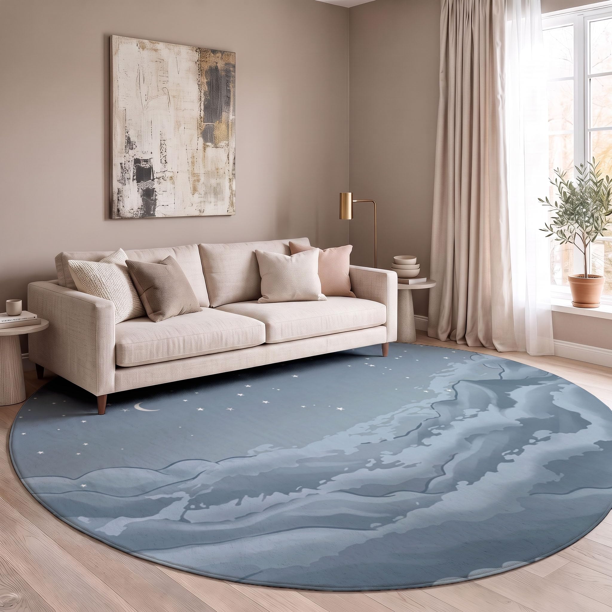 Tapis rond Ciel étoilé de dessin animé avec envers antidérapant et lavable