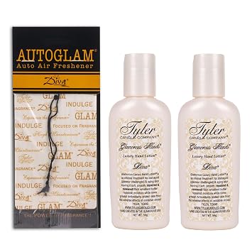 Elanze Designs Tyler Candle DIVA 2 Ounce Hand Lotion and Autoglam Air Freshener Bundle; set of 3