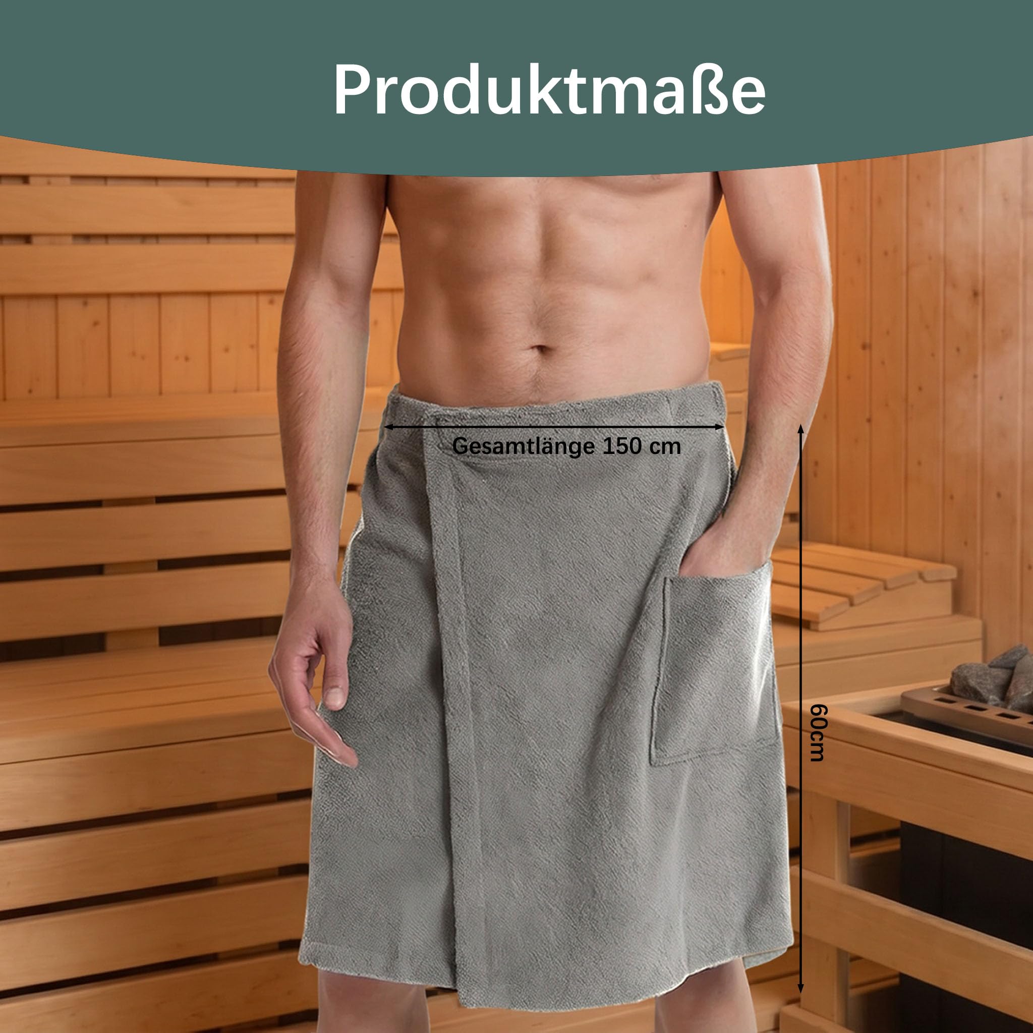 Męski kilt do sauny, 60 × 150 cm, szybkoschnący ręcznik do sauny (XL szary) | Kilt do sauny męski z zapięciem na rzepy z flaneli koralowej do sauny siłowni prysznic plaża basen