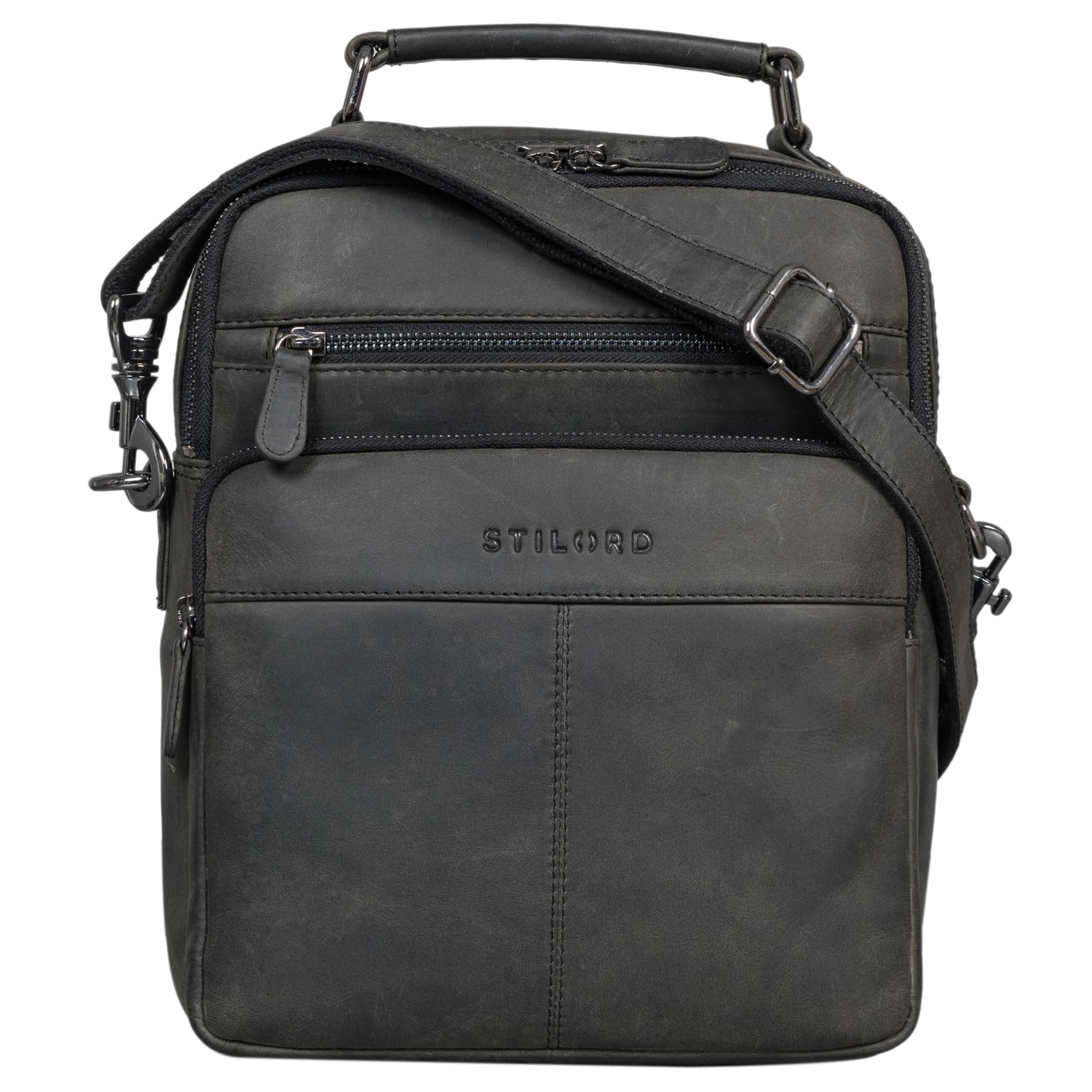 STILORD 'Joe' Borsa a tracolla da uomo alla moda Borsa a tracolla da uomo in vera pelle per studenti, Colore:carbon - grigio