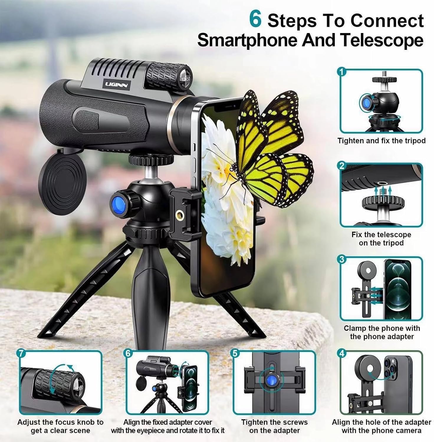 Telescopio Monoculare 12x50, monocolo con visione più ampia per adulti e bambini con prisma BAK4 e lente FMC, adatto per il birdwatching, escursionismo, campeggio