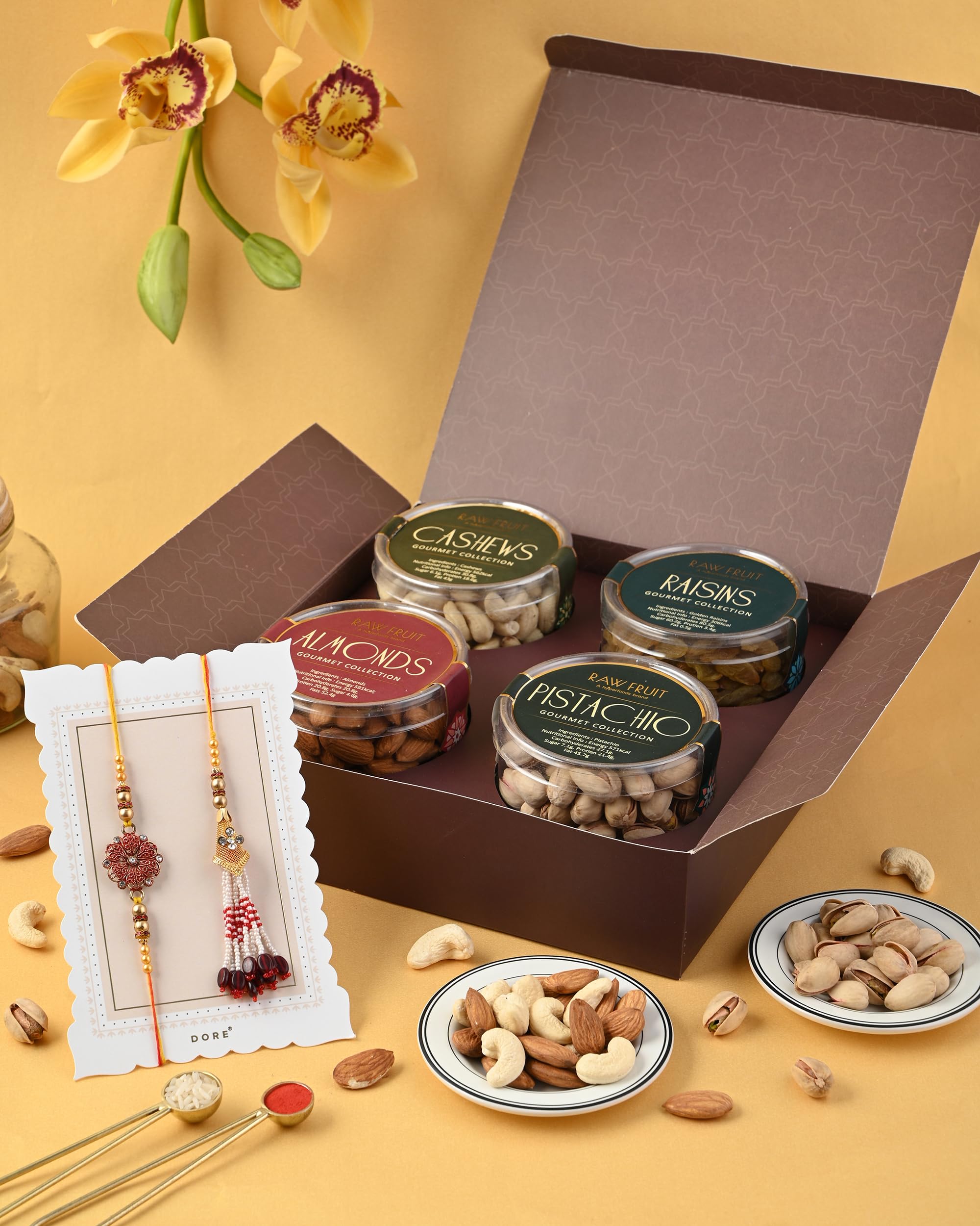 Hyperfoods® Rakhi Gift For Brother Bhaiya Bhabhi Rakhi Set Rakhi For Brother With Gift Dry Fruits Gift Pack Rakhi With Dry Fruits Pack Of 4 Dryfruits Almond Cashew Flower Petals Bhai Bhabhi Rakhi Set (B0D73KF23Y) Amazon Price History, Amazon Price Tracker