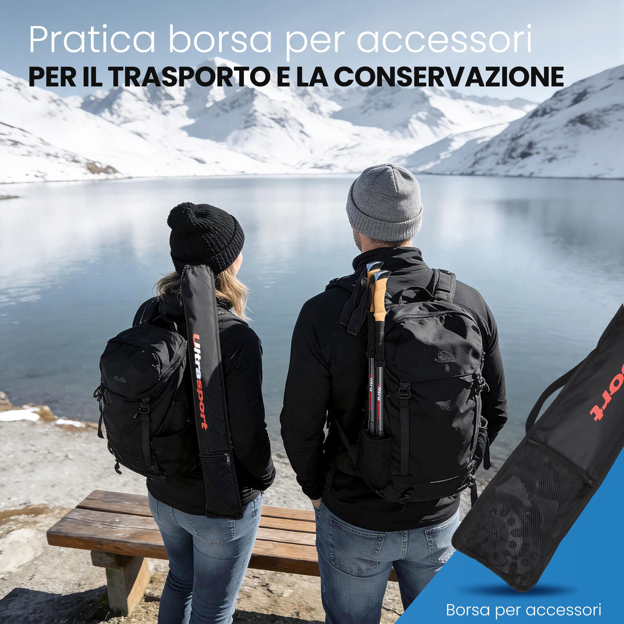 Ultrasport Bastoncini da Trekking Alluminio 65-135 cm Pieghevoli I Bacchete Montagna, Bastoni Racchette da Trekking Telescopici, Nordic Walking, Alpinismo, Trail Running