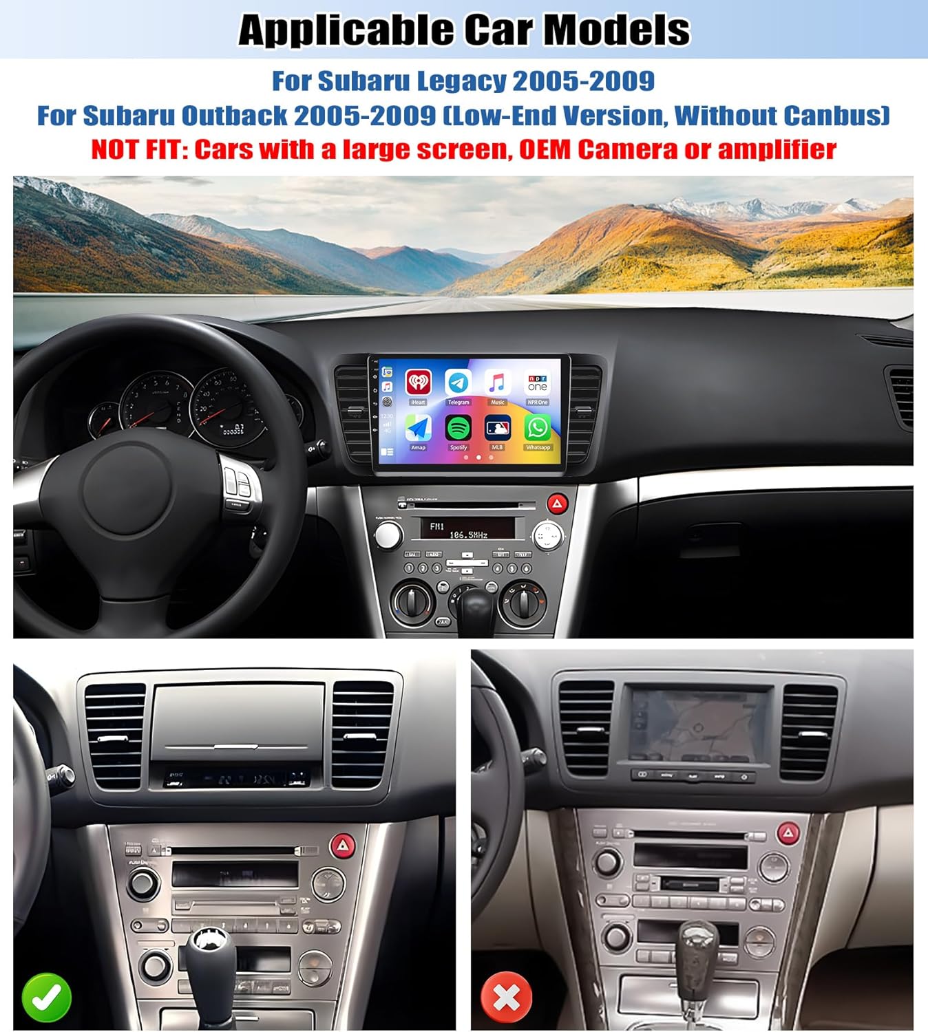 2G+64G Car Radio for Subaru Outback Legacy 2005-2009 with Wireless CarPlay Android Auto, Android 13 Head Unit, 9" Touch Screen Car Stereo with Bluetooth FM WiFi GPS Navigation HD Backup Camera