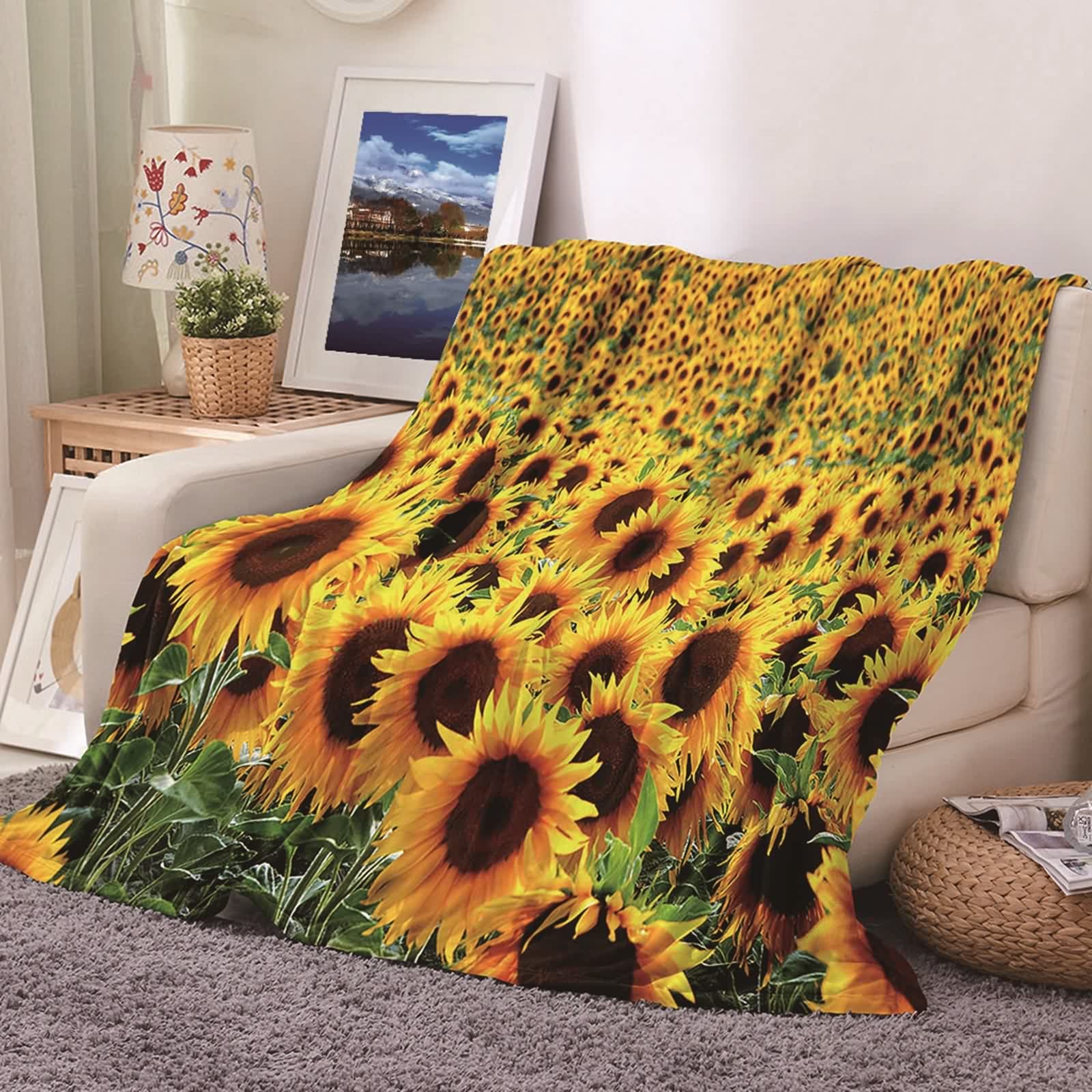 Plaid en flannel jaune vert 180x200cm pour réchauffer les nuits fraîches