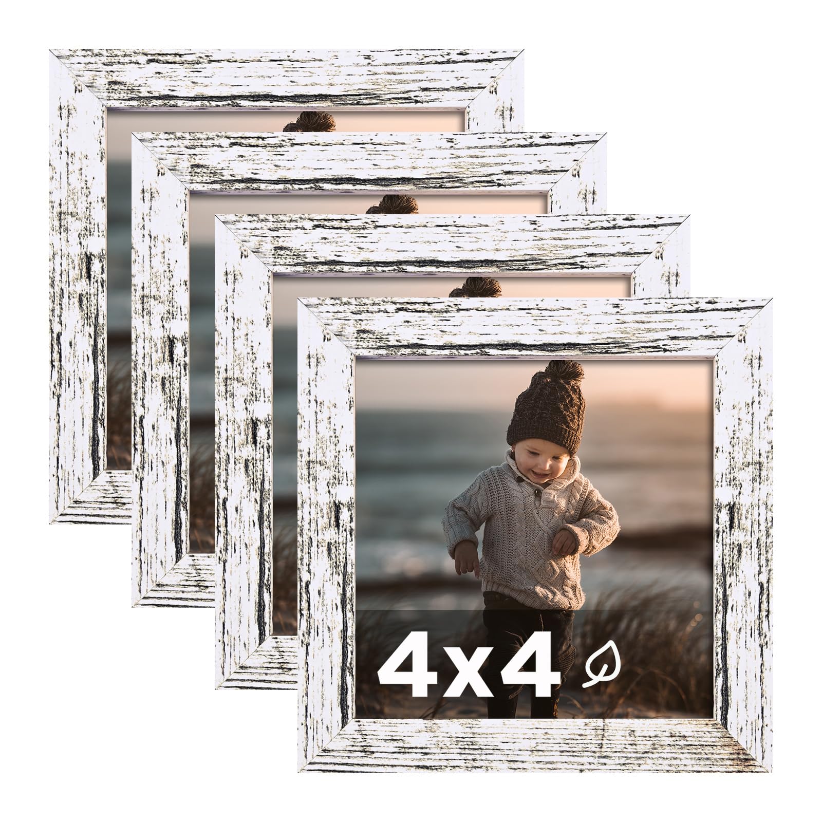 Rustic White Wood Photo Frame Set - 4x4
