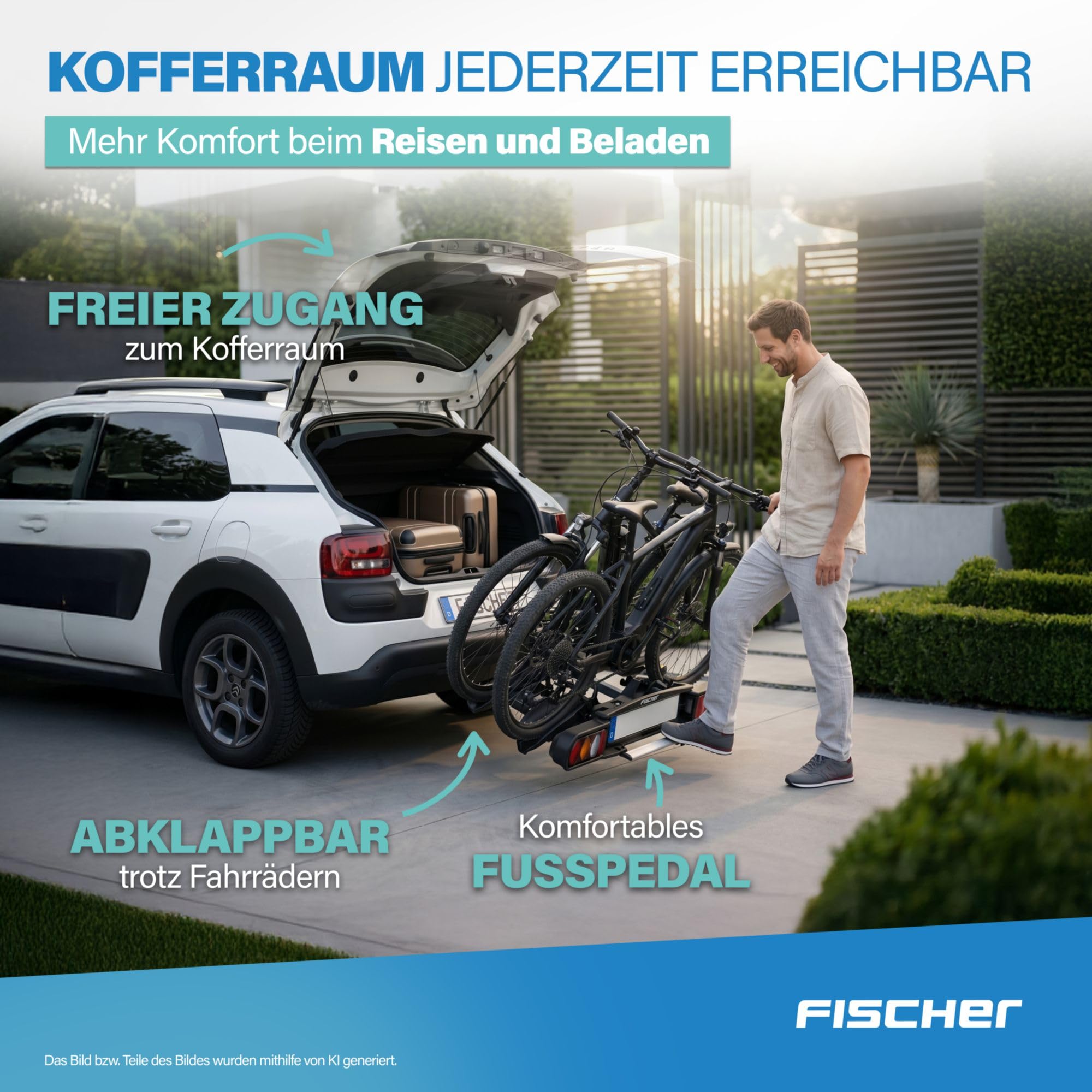 Fischer 126001 - Portabiciclette Proline Evo, per 2 biciclette o biciclette elettriche.