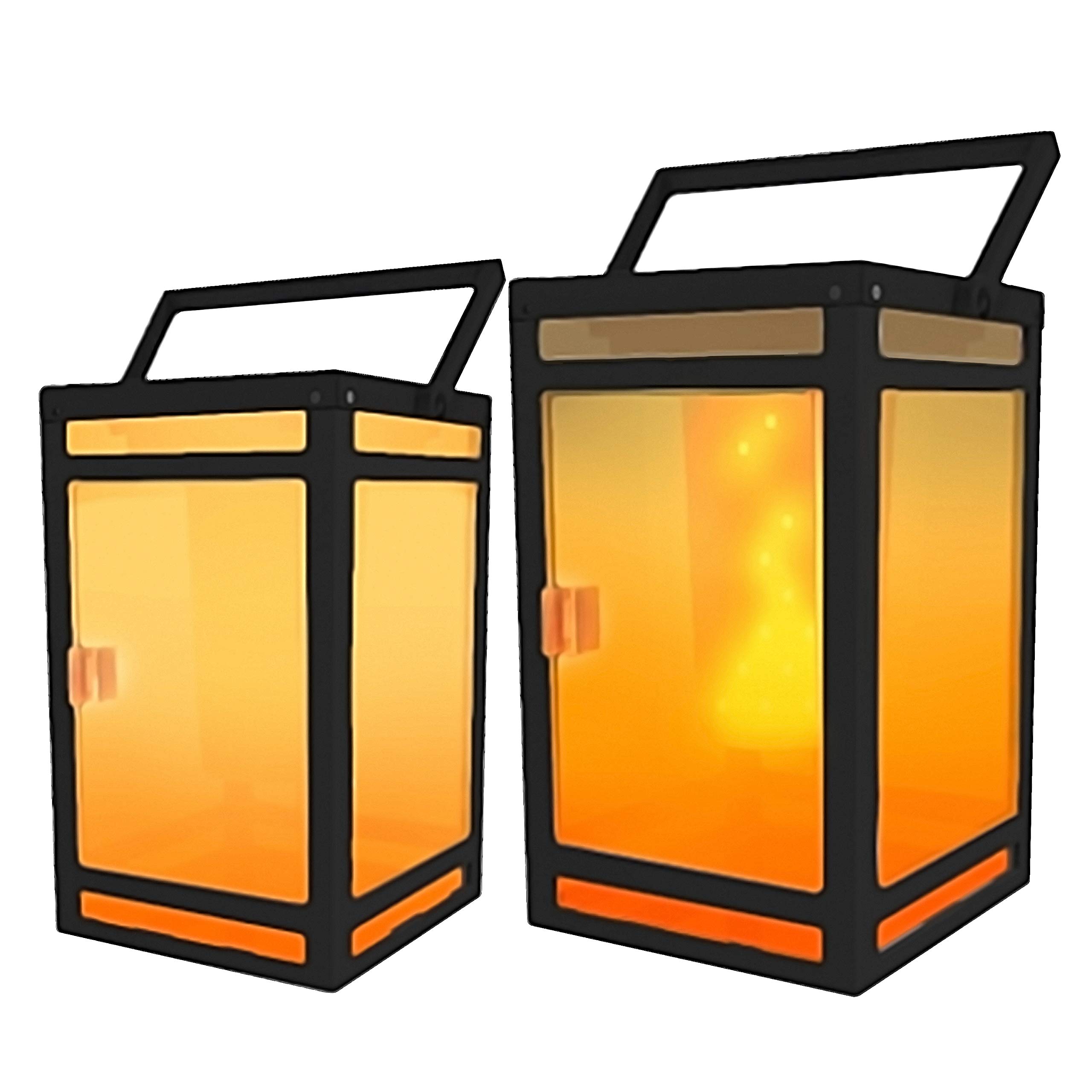 Outdoor Solar Lights Portable Lantern Dual LED Flame Effect, Waterproof IP65, 12+ Hours of Battery, Frosted Shade Panel [1-Pack]