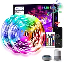 VOLIVO 65.6ft WiFi LED Strip Lights,Smart LED Light Strip Compatible with Alexa and Google Home,App&Remote&Voice Controlled Music Sync Color Changing RGB 5050 LED Lights for Bedroom Kitchen,Party,TV