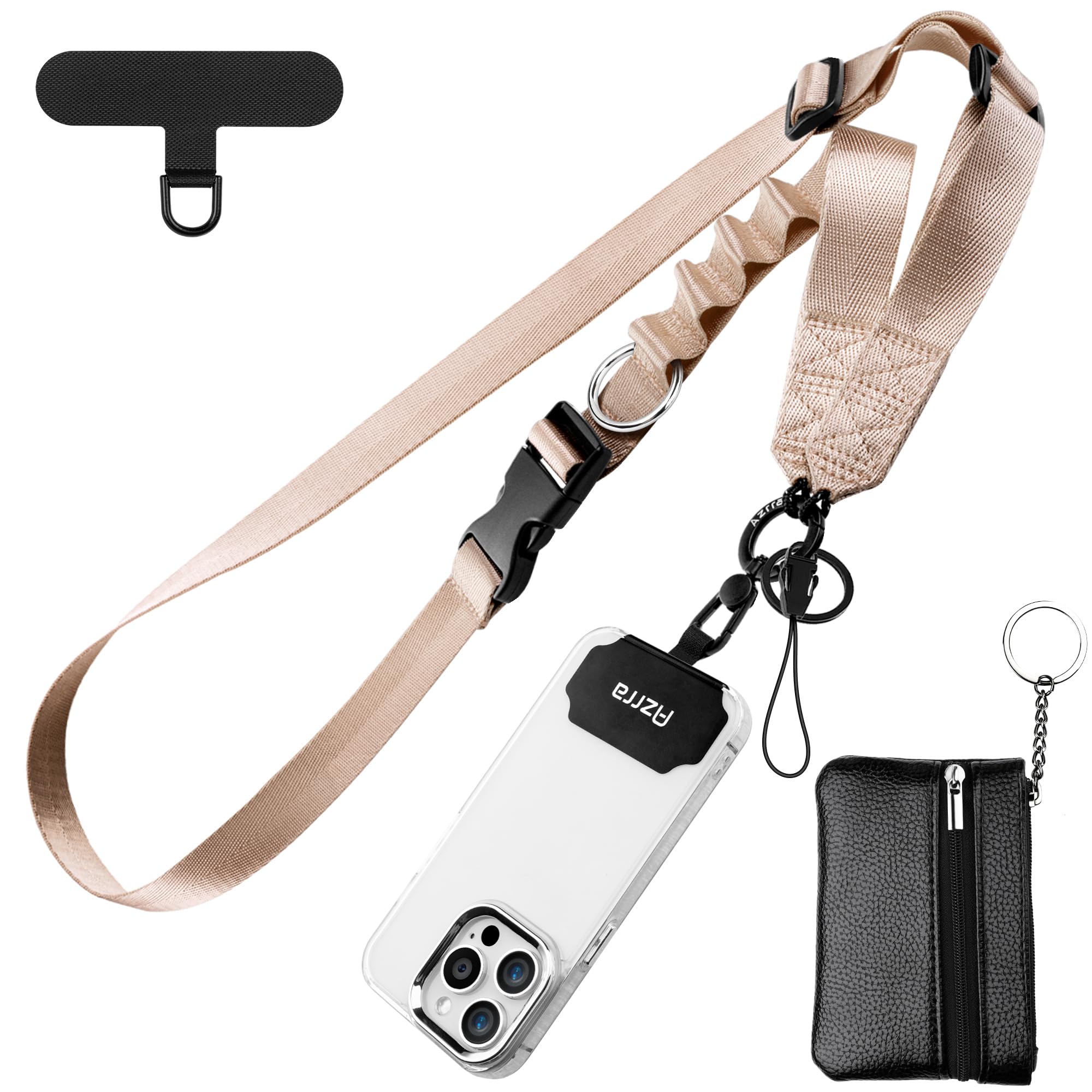 Azrra Adjustable Crossbody Cell Phone Lanyard for iPhone with Phone Tethers & Detachable Card Holder Wallet